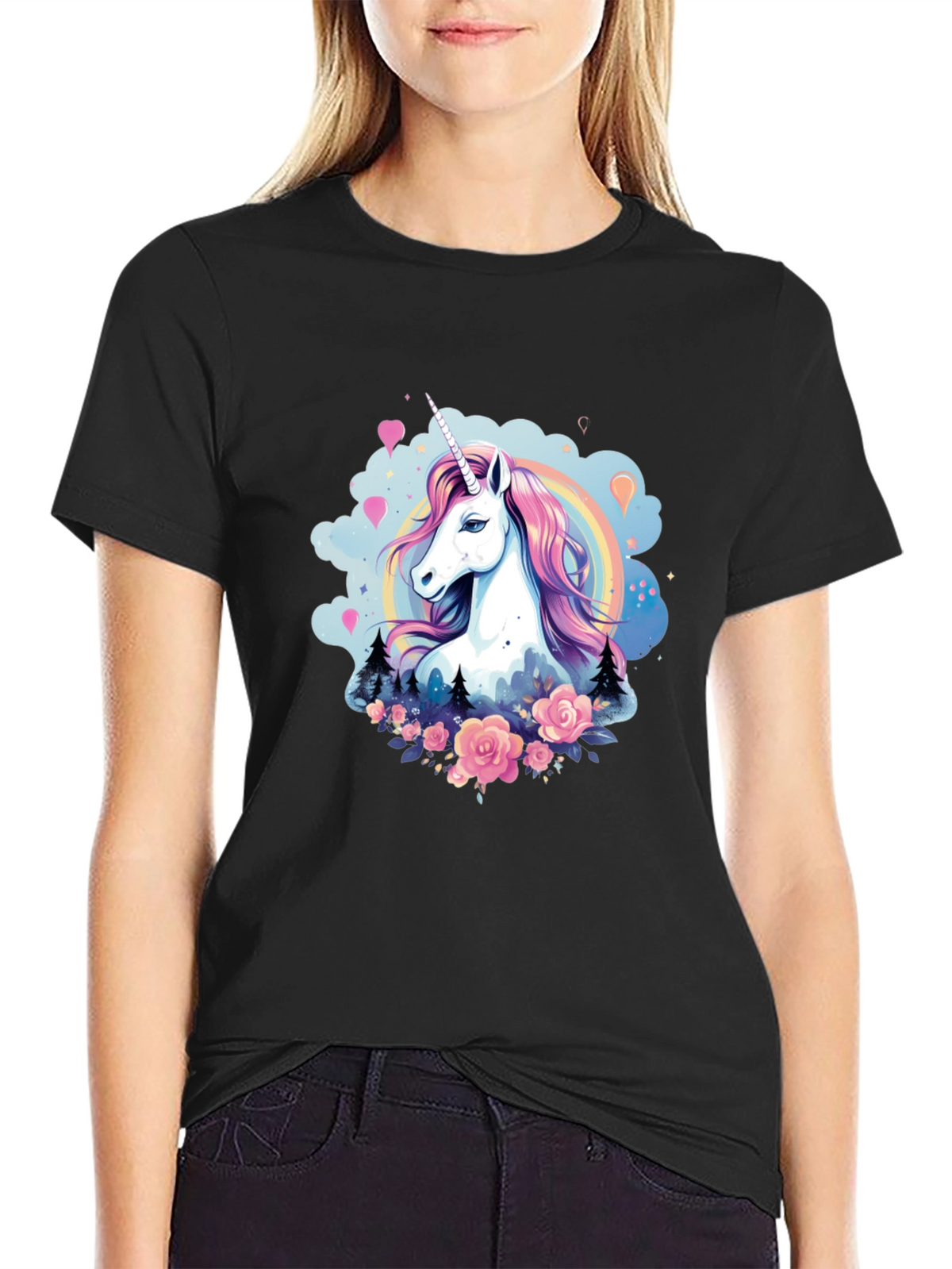 Unicorn Graphic Tee - Magical Design Black T-Shirt