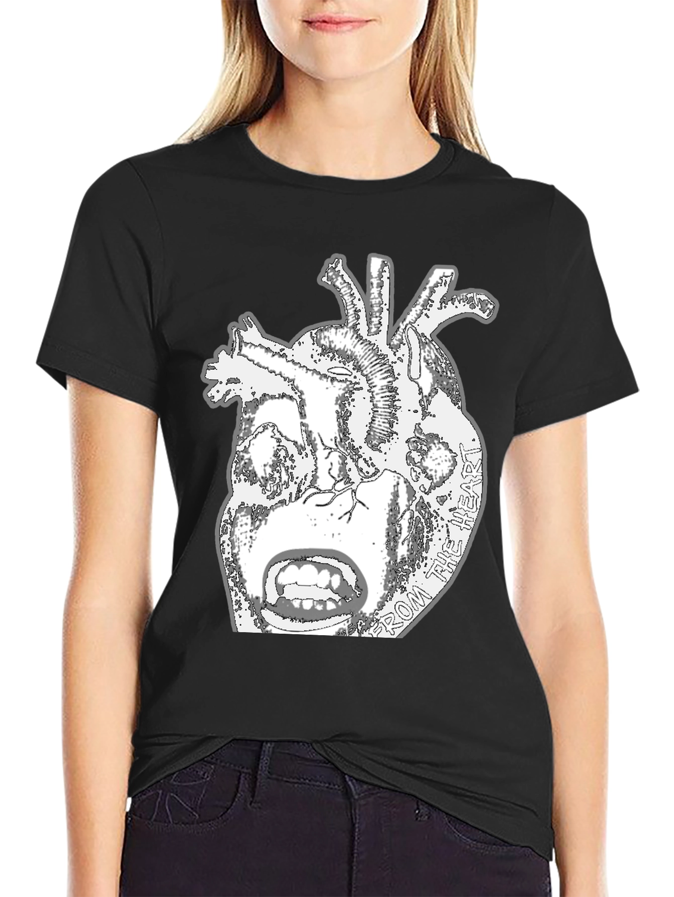 Anatomical Heart Graphic Tee - Black Cotton T-Shirt