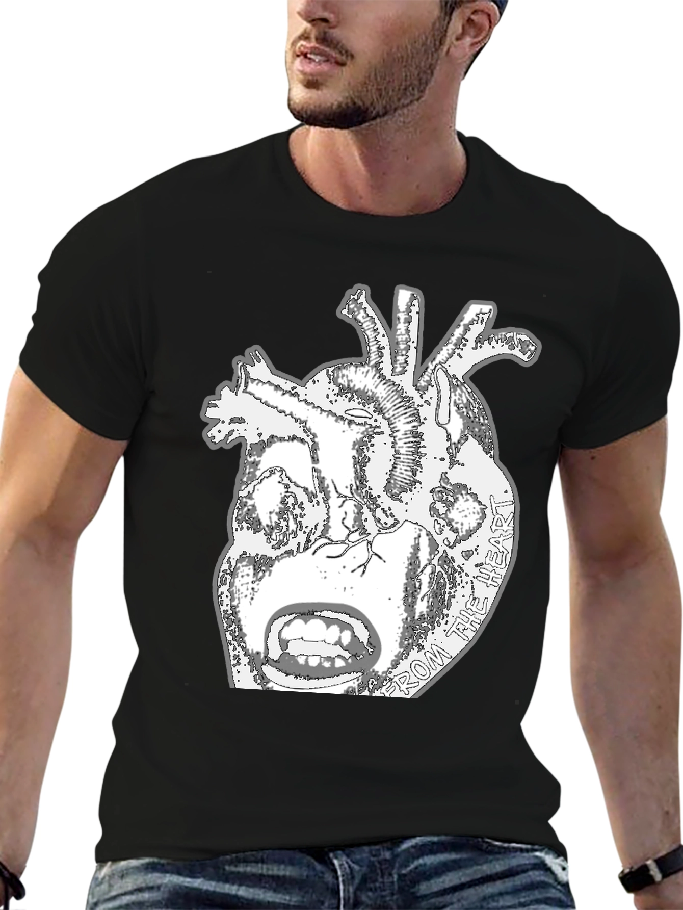 Anatomical Heart Graphic Tee - Black Cotton T-Shirt