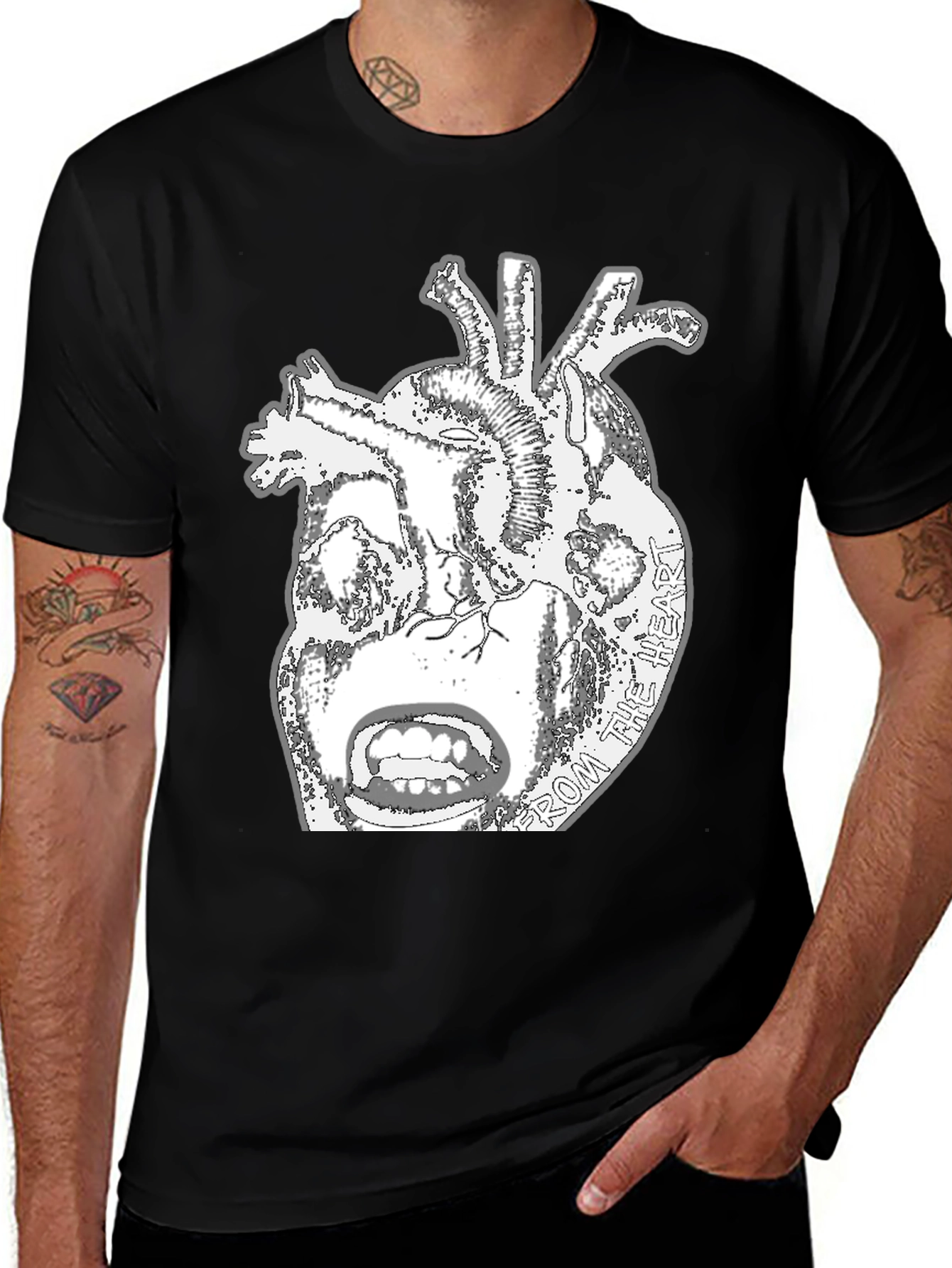 Anatomical Heart Graphic Tee - Black Cotton T-Shirt