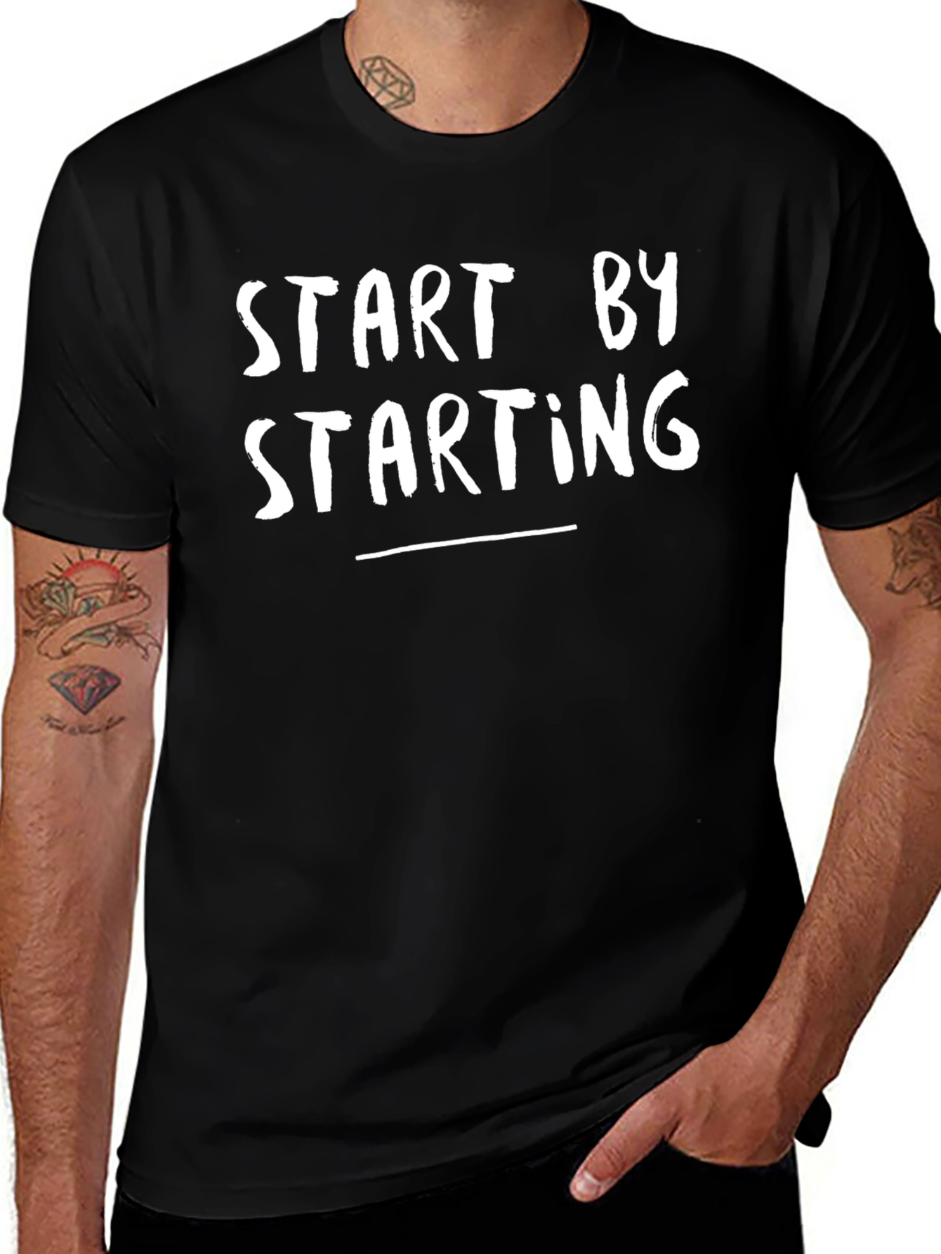 Start by Starting Graphic Tee - Black Casual T-Shirt