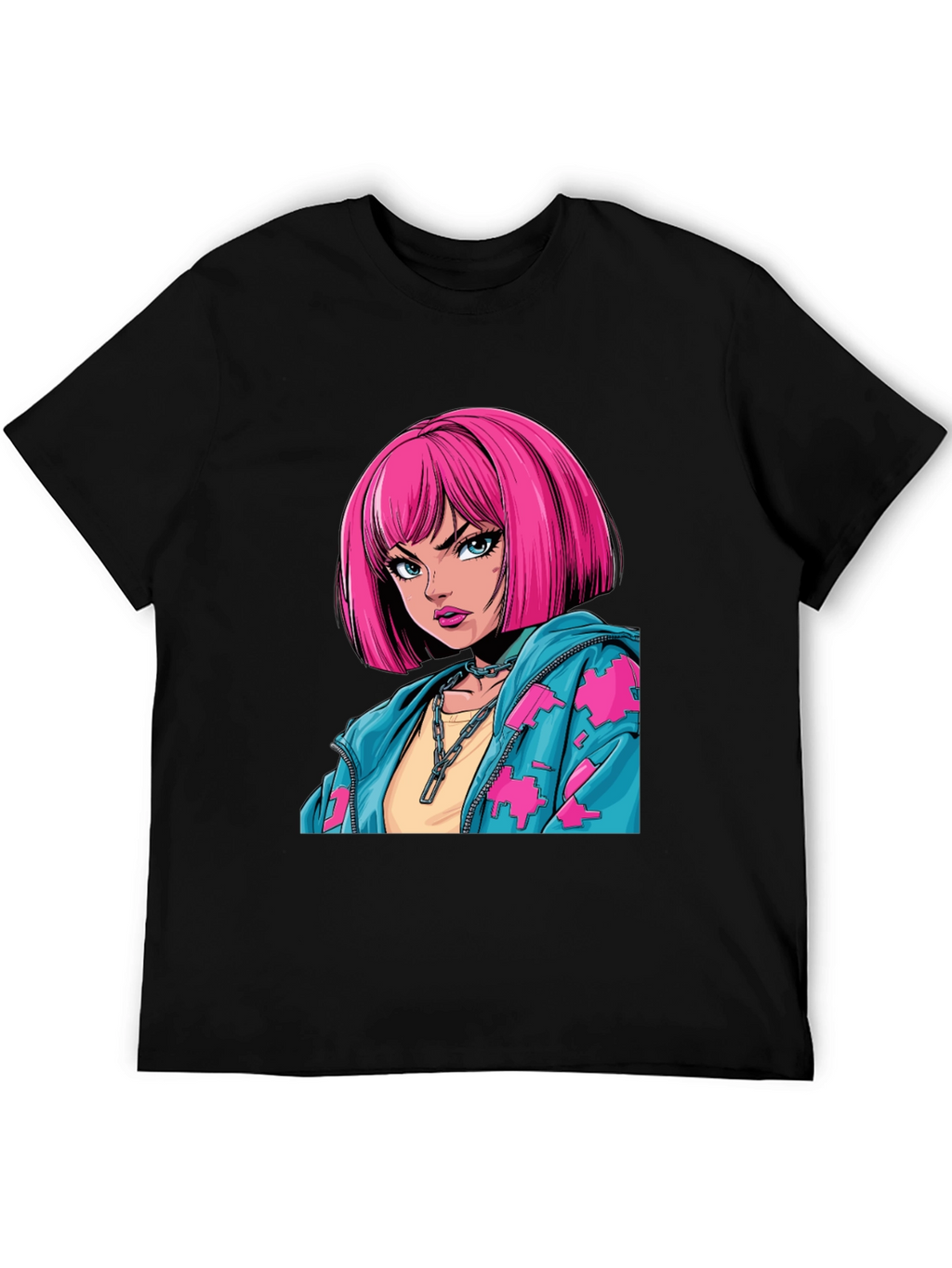 Anime Girl Graphic Print Black T-Shirt
