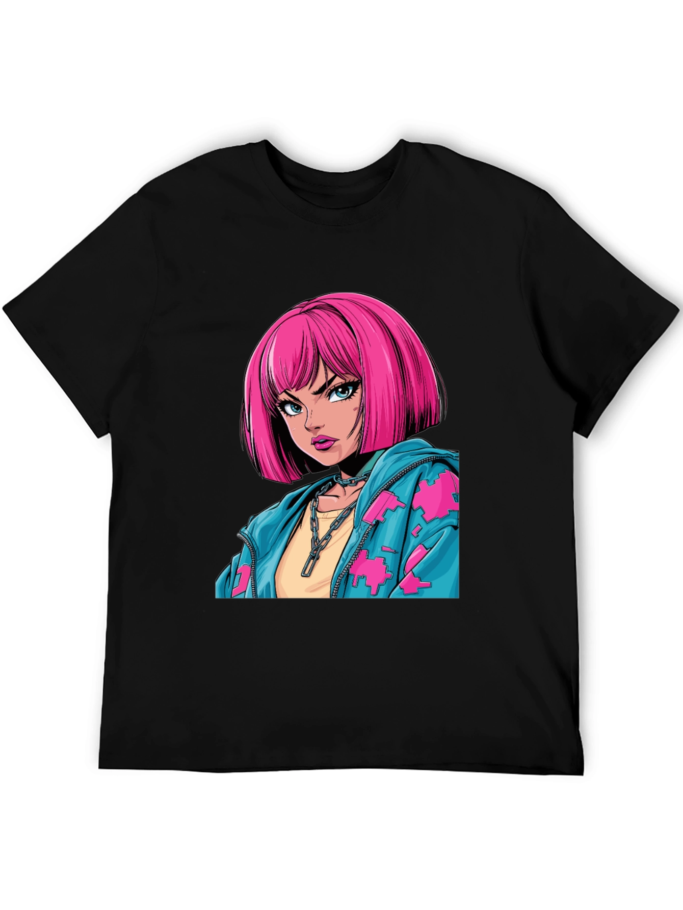Anime Girl Graphic Print Black T-Shirt