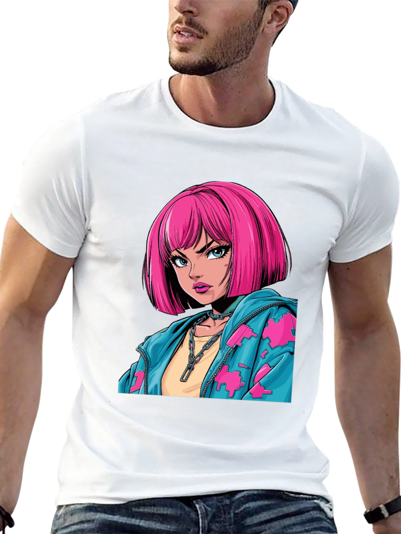 Anime Girl Graphic Print Black T-Shirt