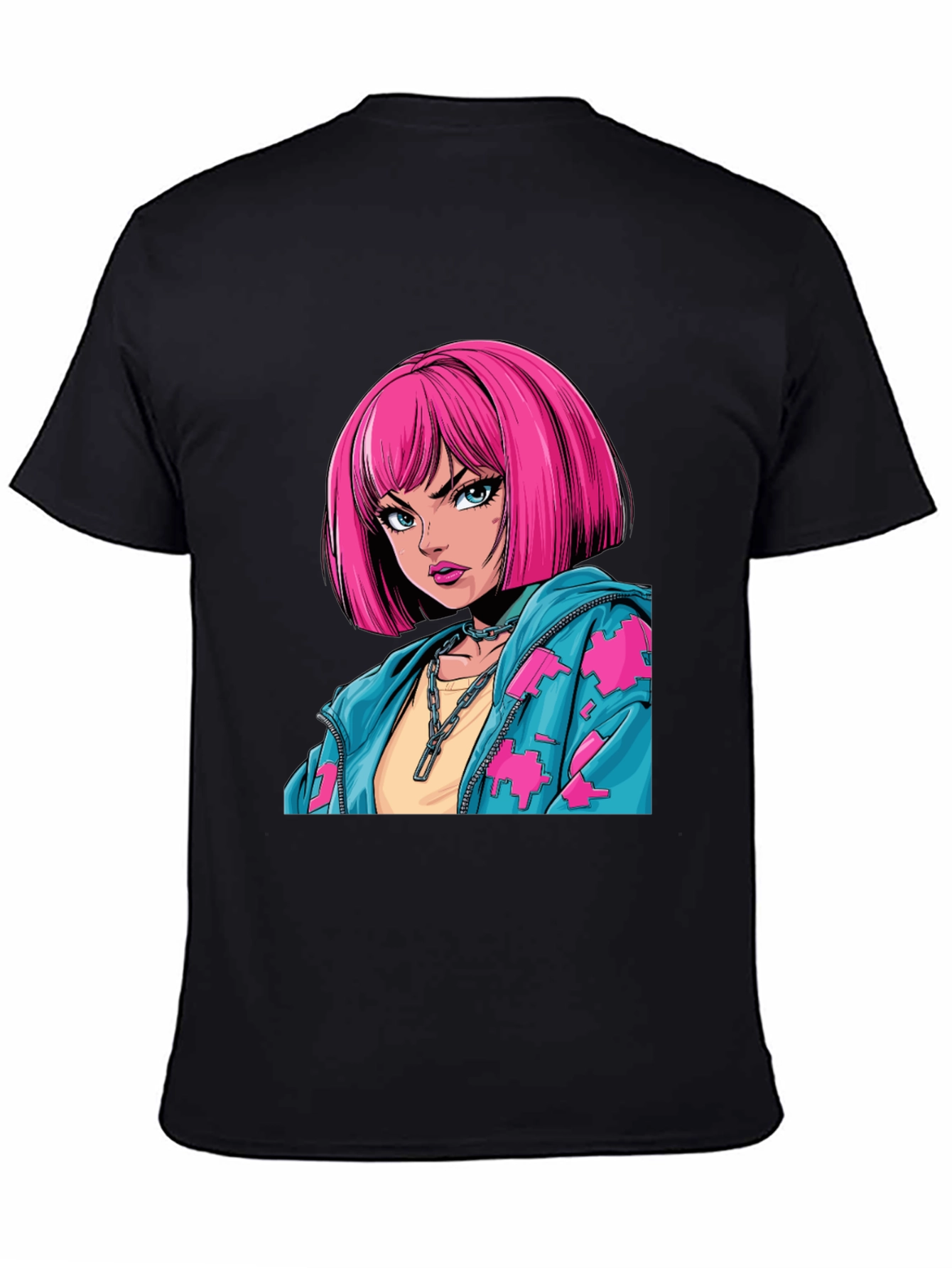 Anime Girl Graphic Print Black T-Shirt