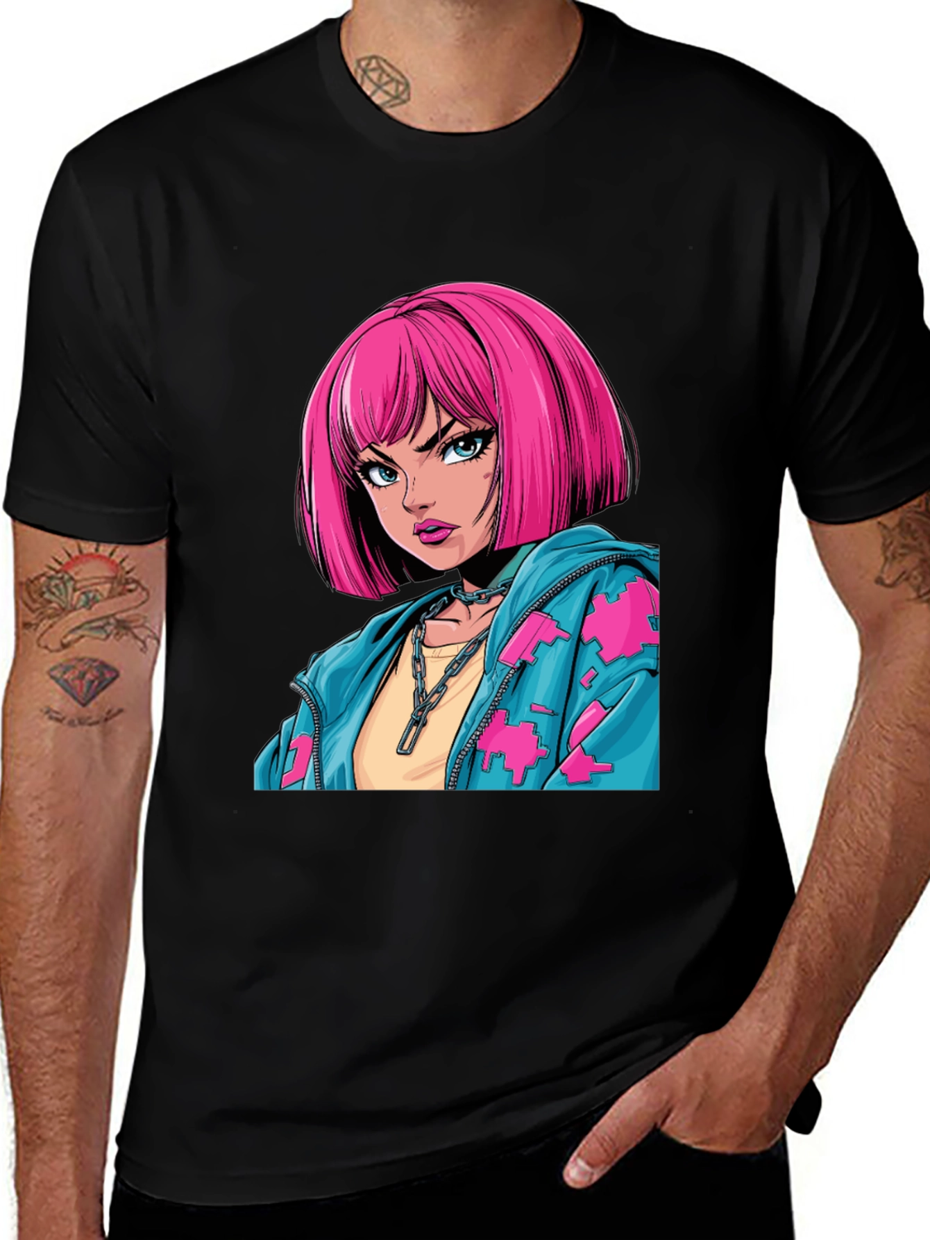 Anime Girl Graphic Print Black T-Shirt