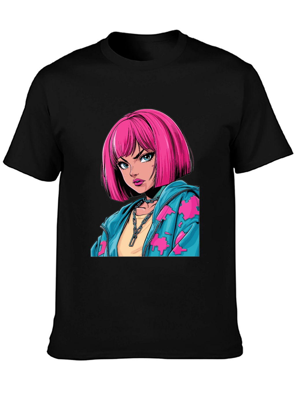 Anime Girl Graphic Print Black T-Shirt