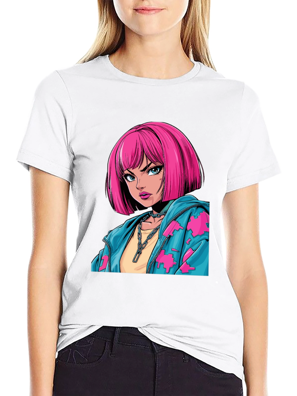 Anime Girl Graphic Print Black T-Shirt
