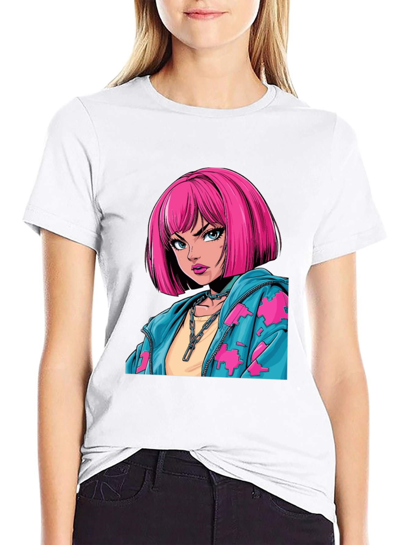 Anime Girl Graphic Print Black T-Shirt