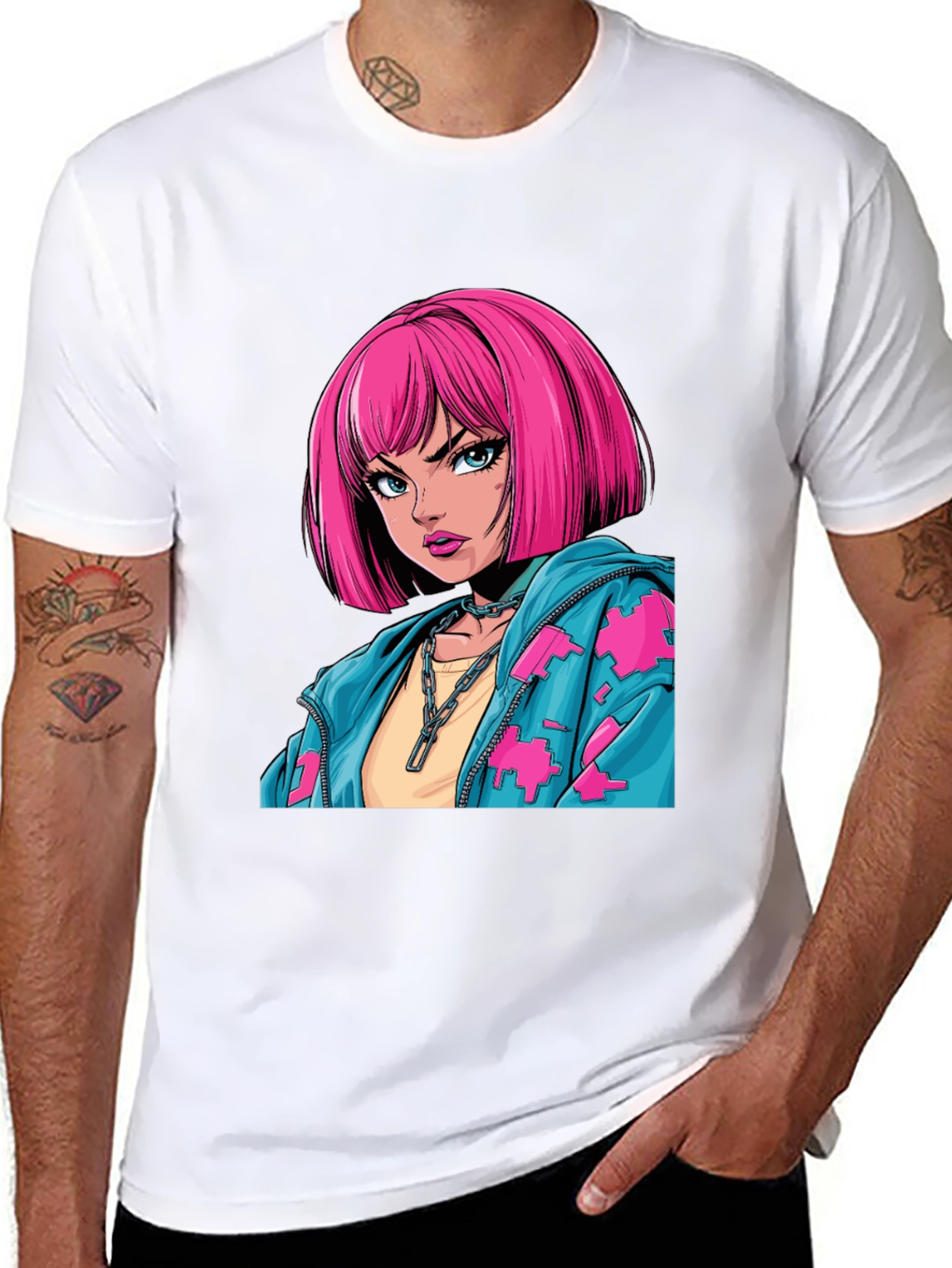 Anime Girl Graphic Print Black T-Shirt