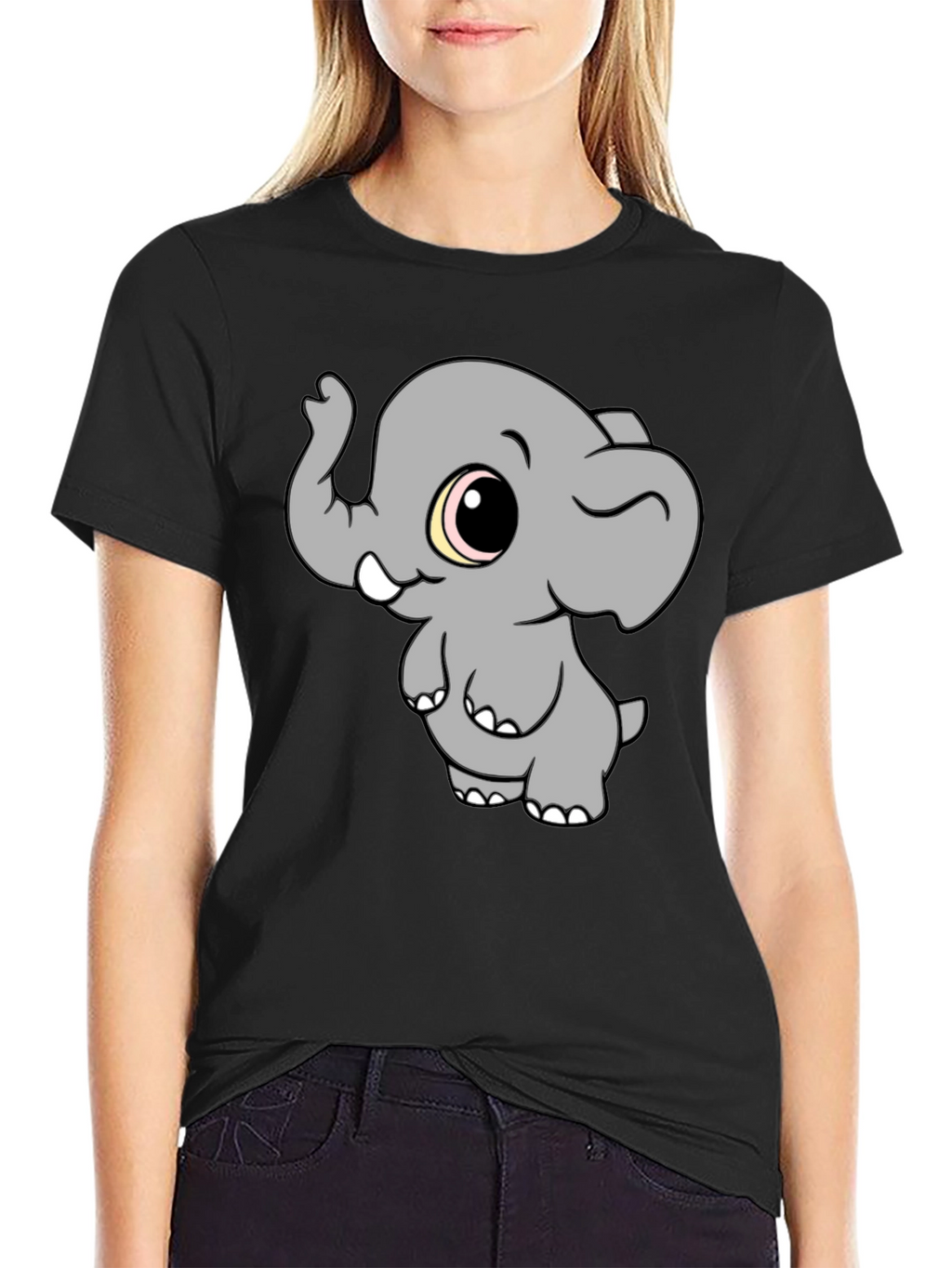 Cute Elephant Graphic T-Shirt - Black