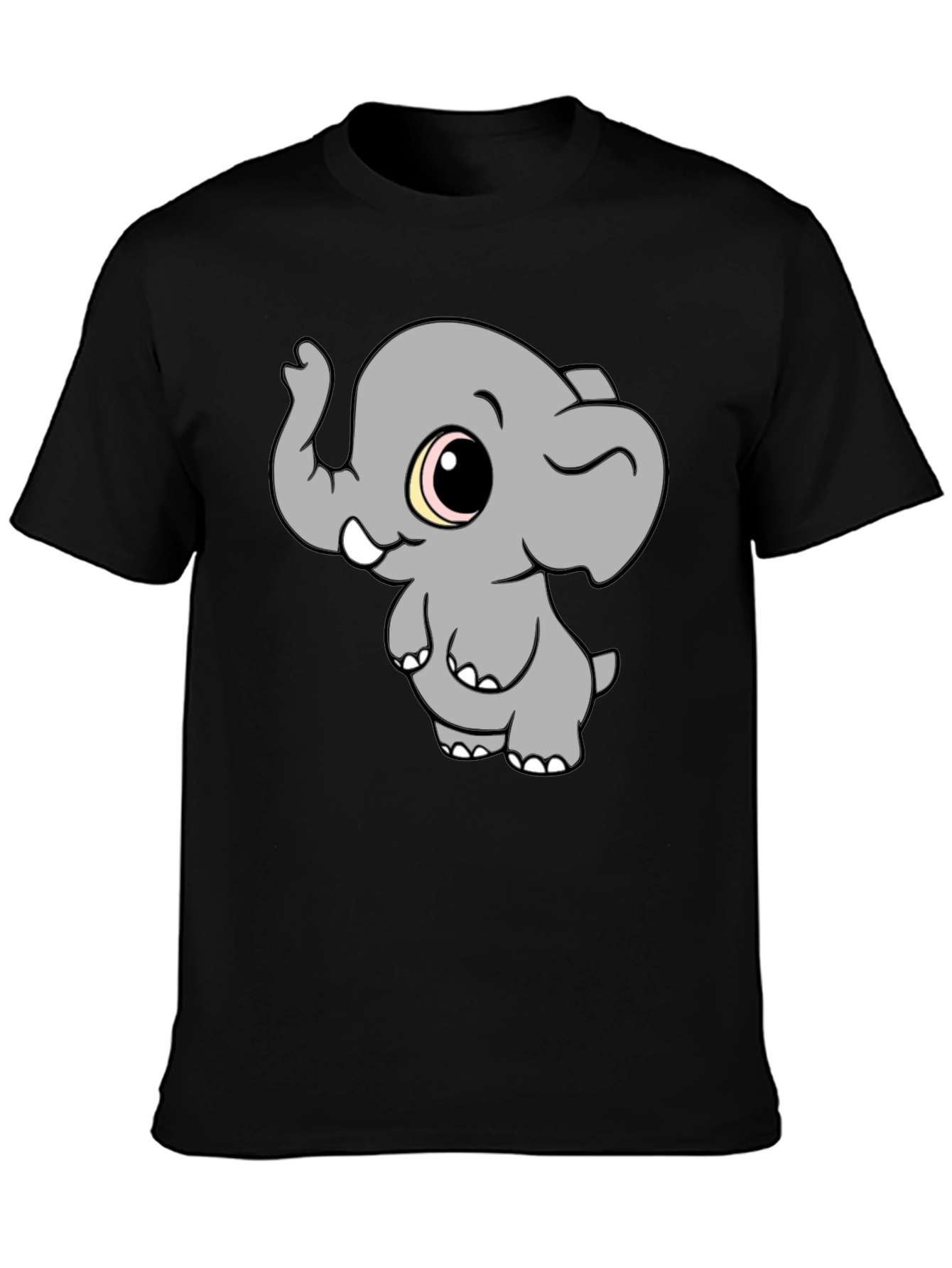 Cute Elephant Graphic T-Shirt - Black