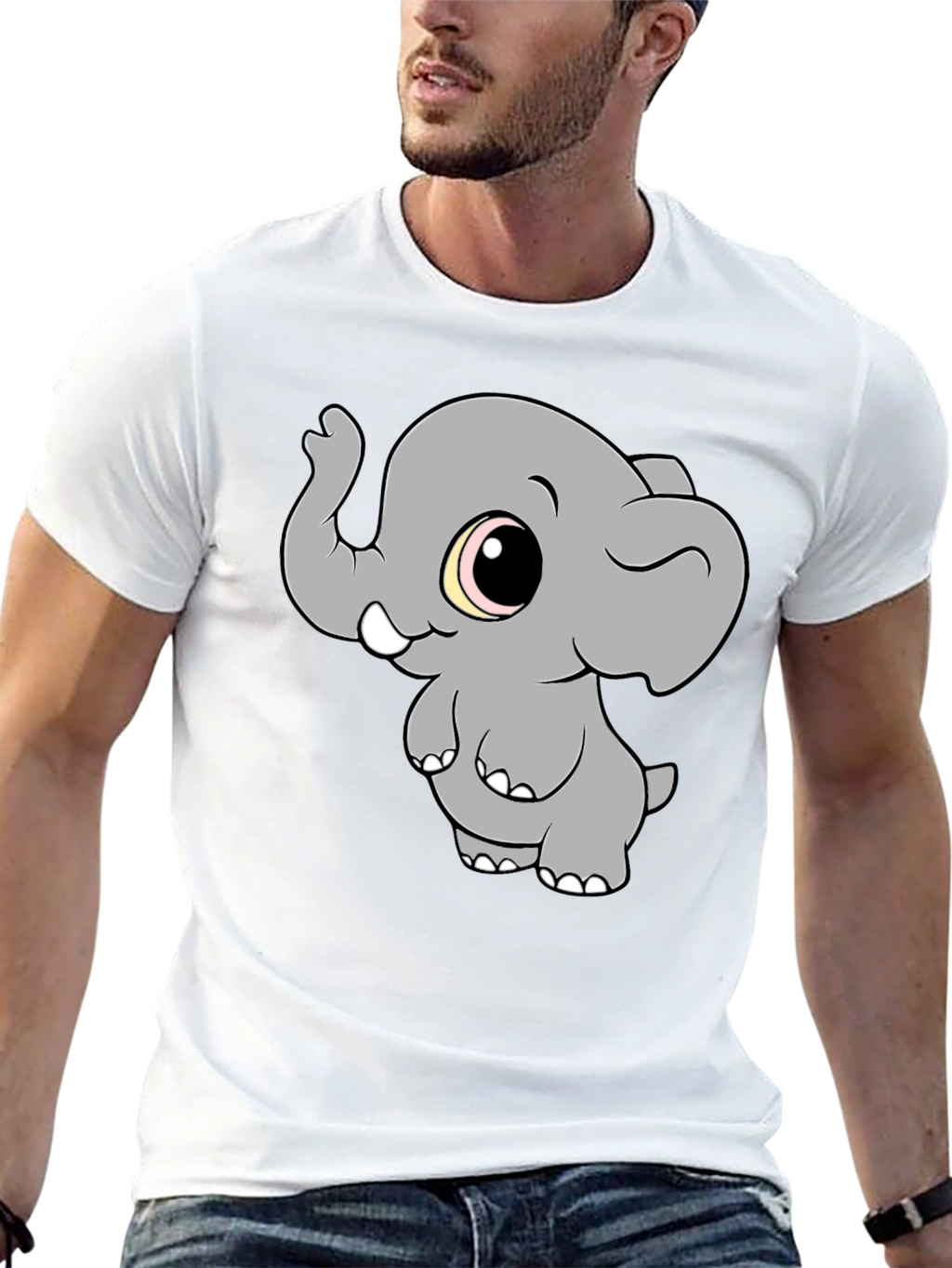 Cute Elephant Graphic T-Shirt - Black