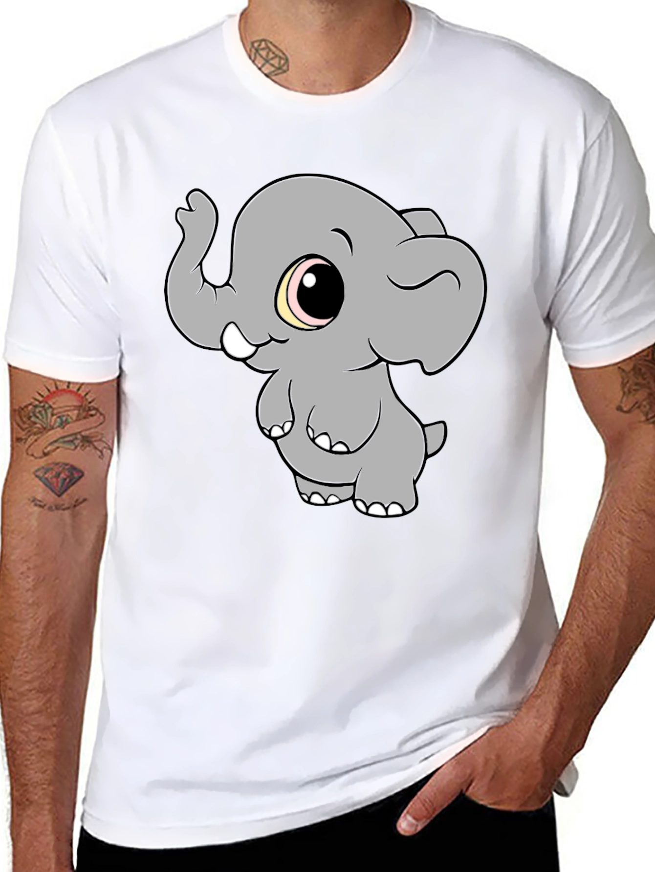Cute Elephant Graphic T-Shirt - Black
