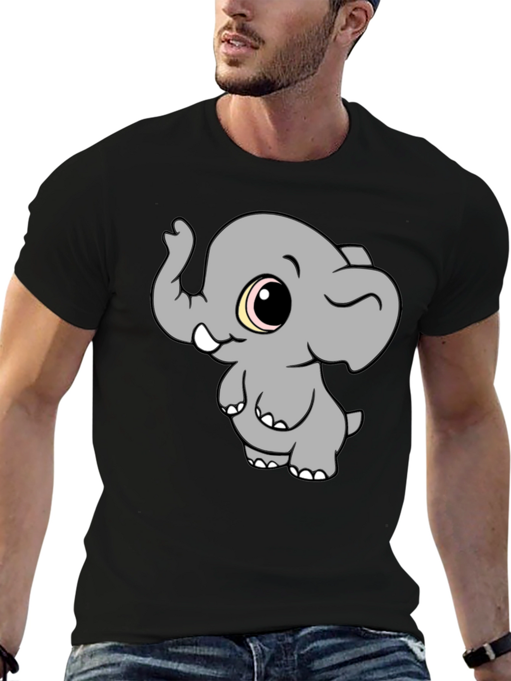 Cute Elephant Graphic T-Shirt - Black