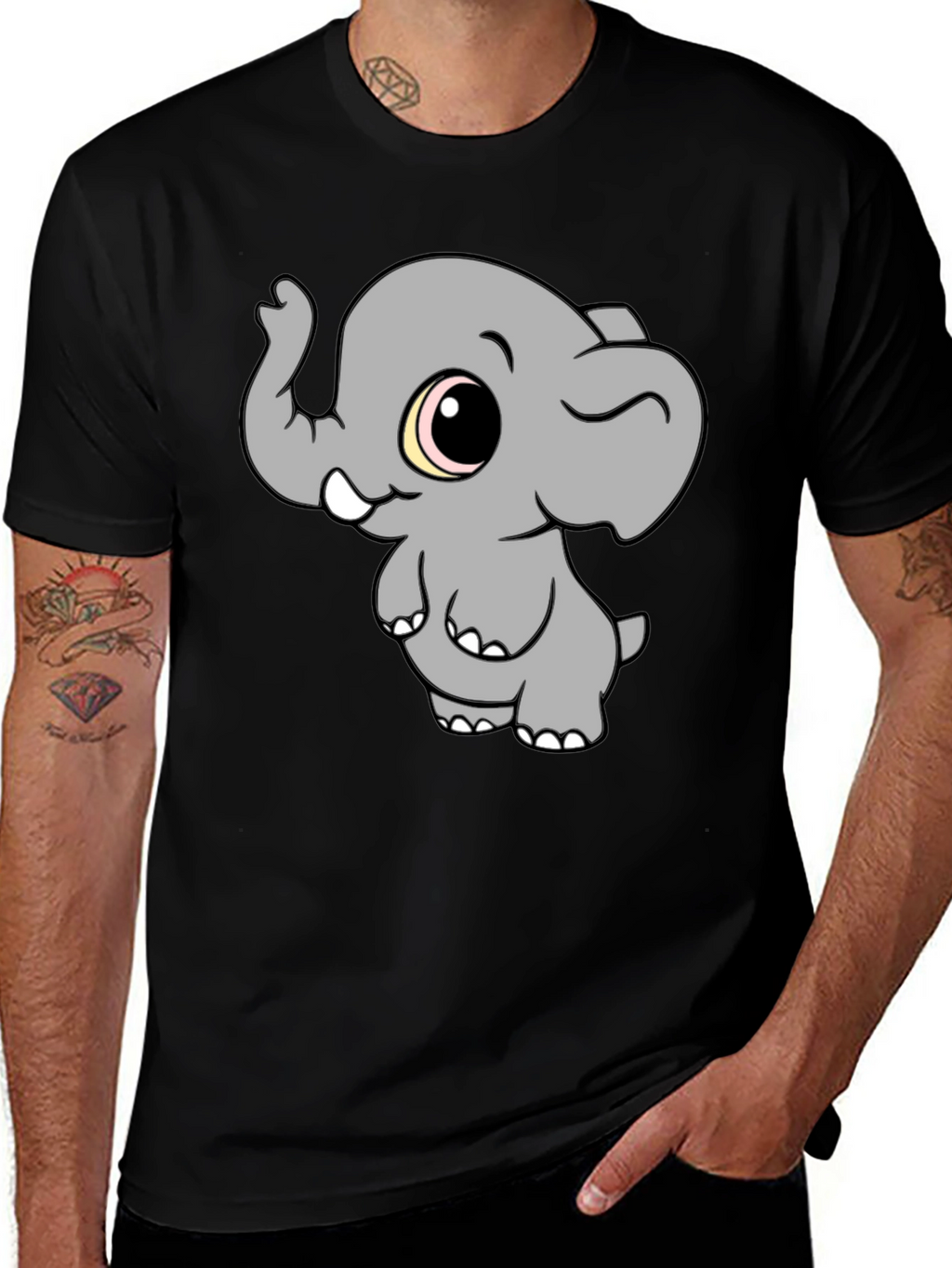 Cute Elephant Graphic T-Shirt - Black