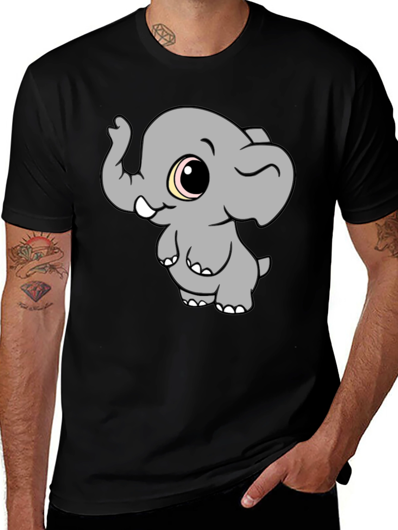 Cute Elephant Graphic T-Shirt - Black