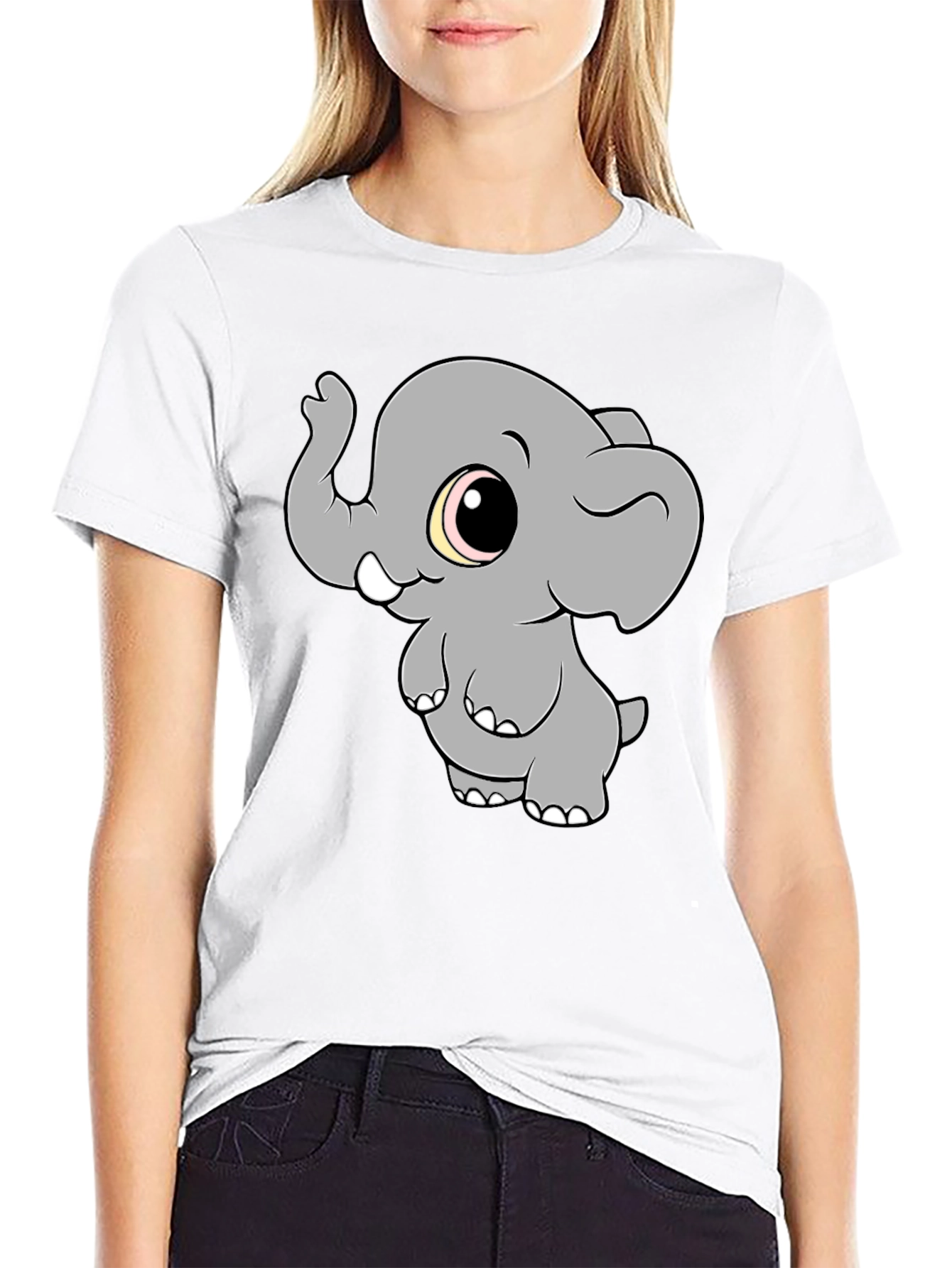 Cute Elephant Graphic T-Shirt - Black