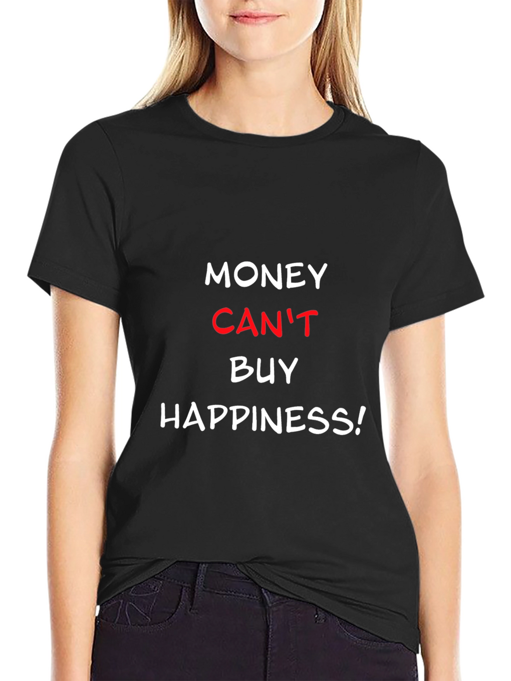 Money Cant Buy Happiness Black Crew Neck Tee
