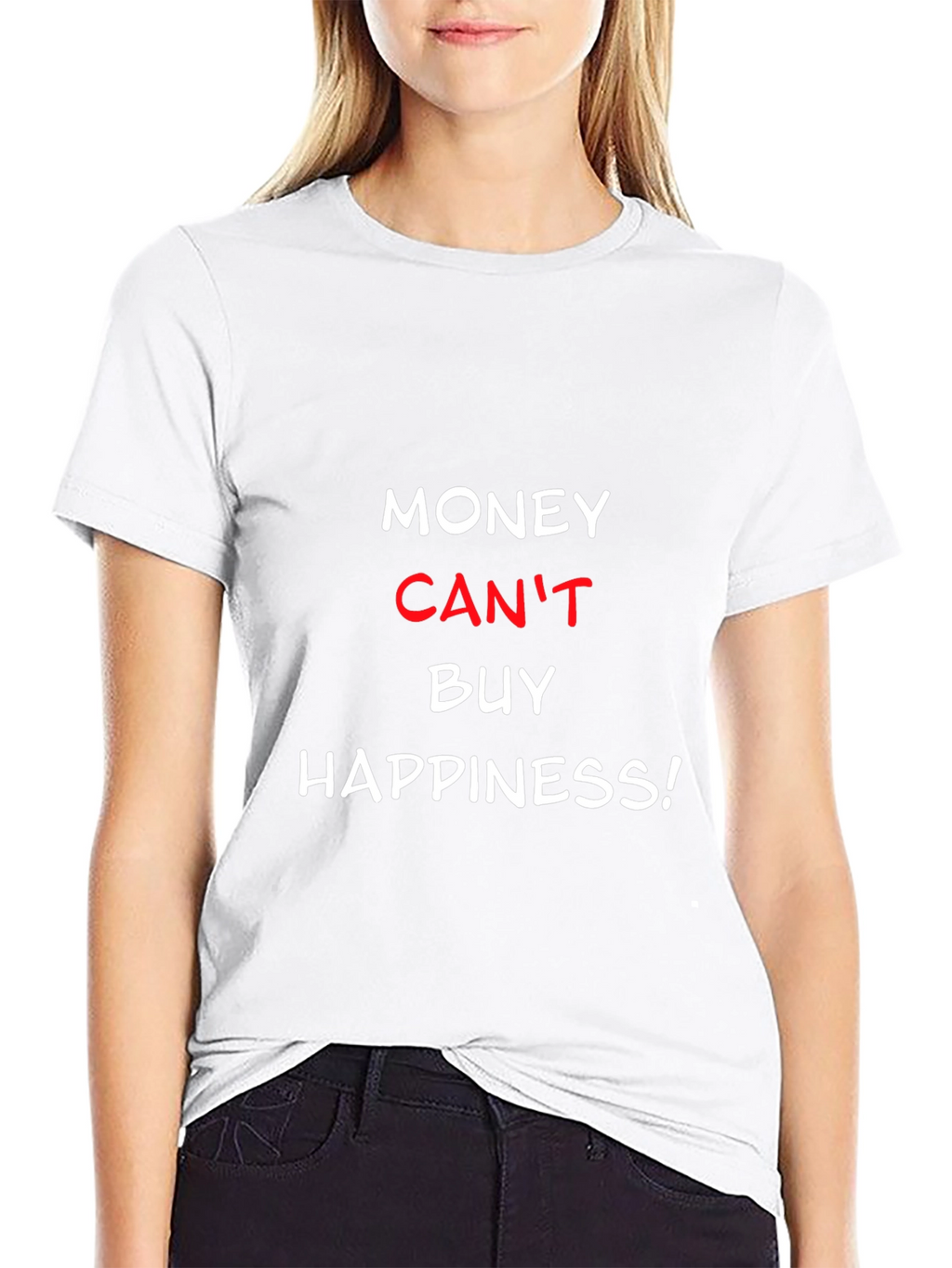 Money Cant Buy Happiness Black Crew Neck Tee