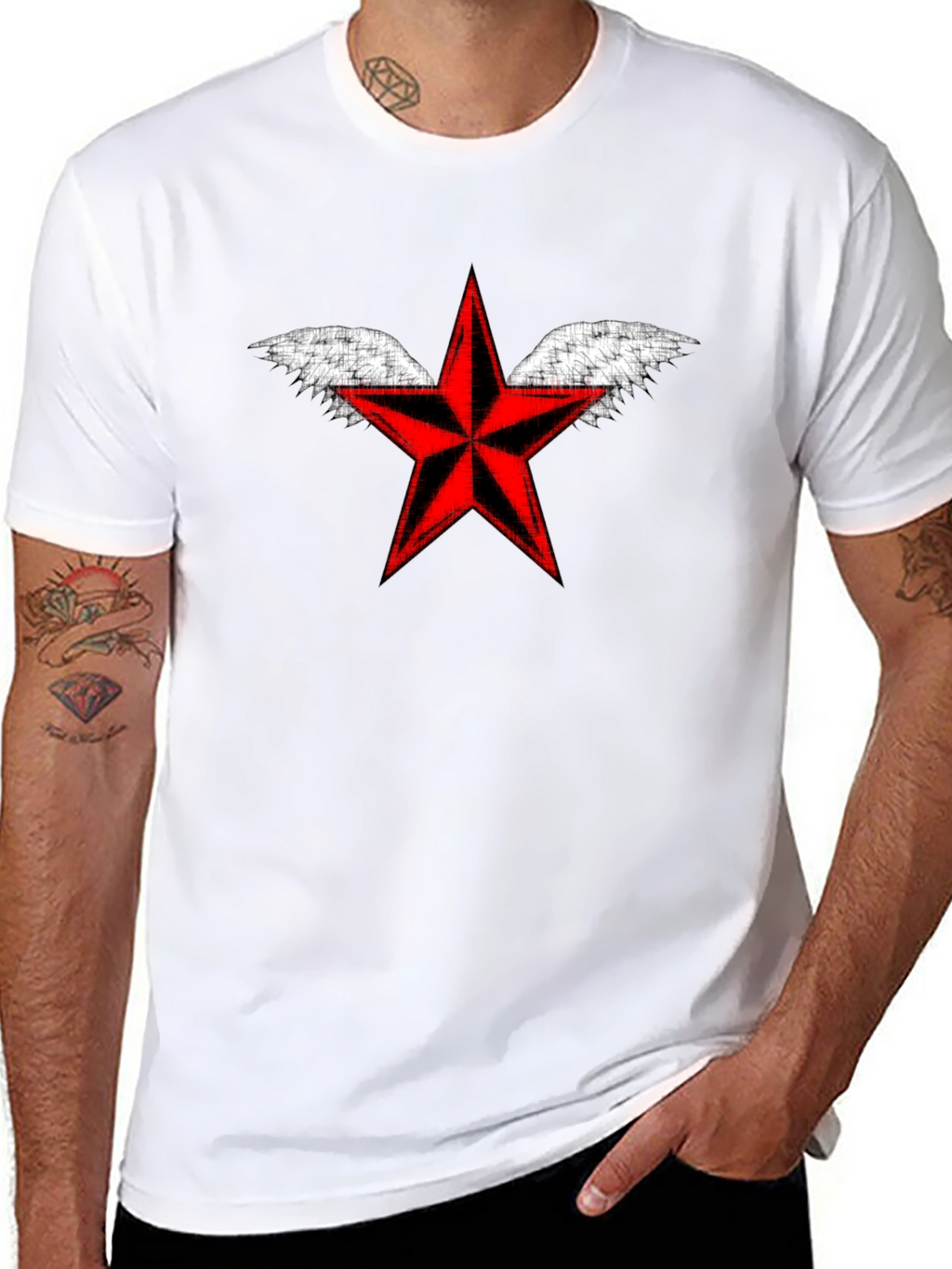 Winged Red Star Black T-Shirt