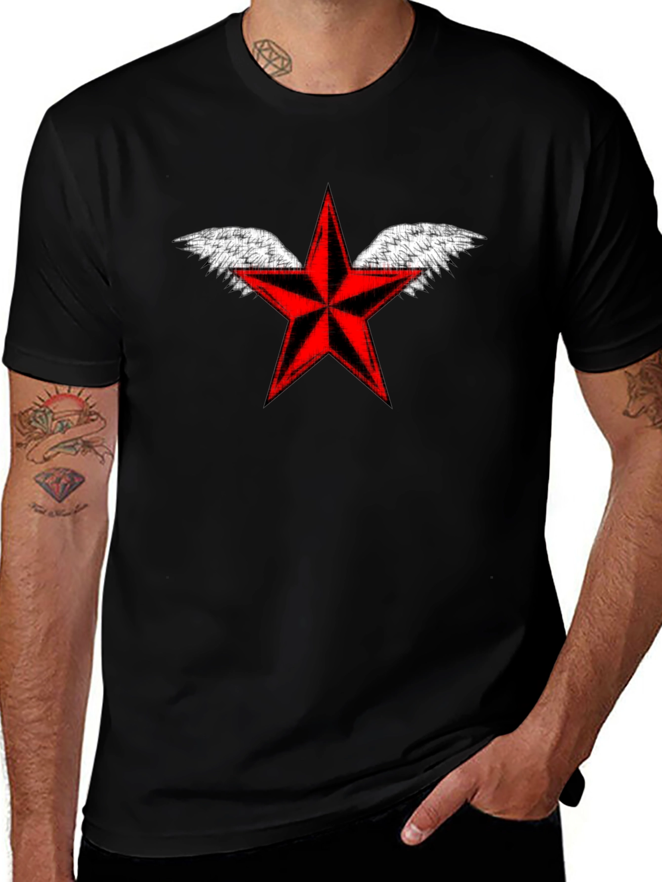 Winged Red Star Black T-Shirt