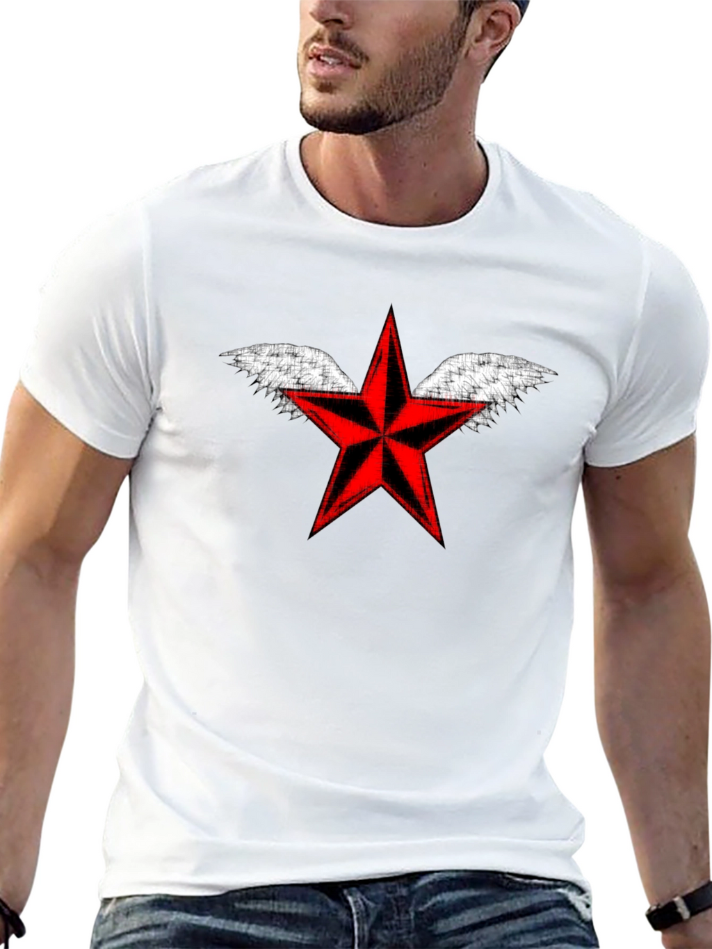 Winged Red Star Black T-Shirt