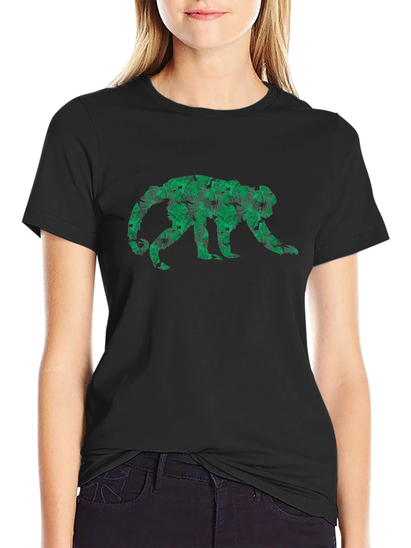 Jungle Monkey Graphic Tee - Tropical Leaf Design