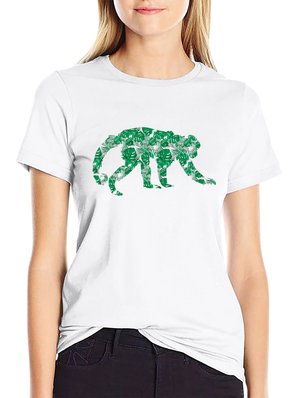 Jungle Monkey Graphic Tee - Tropical Leaf Design
