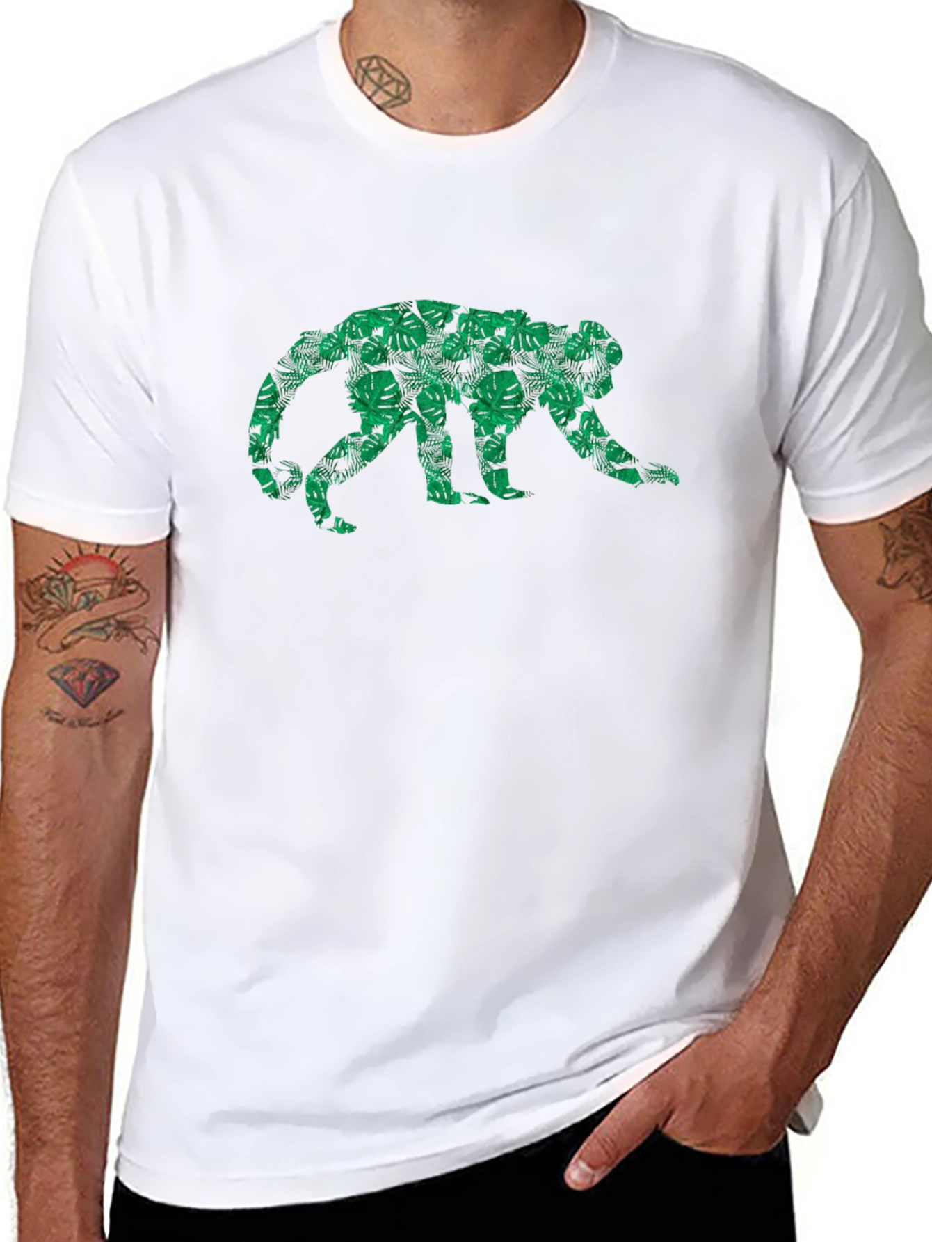 Jungle Monkey Graphic Tee - Tropical Leaf Design