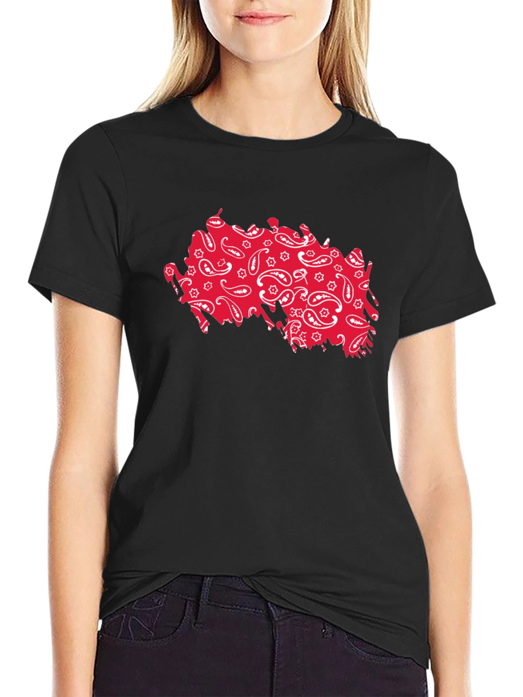 Paisley Pattern Tee - Black Cotton Casual Shirt