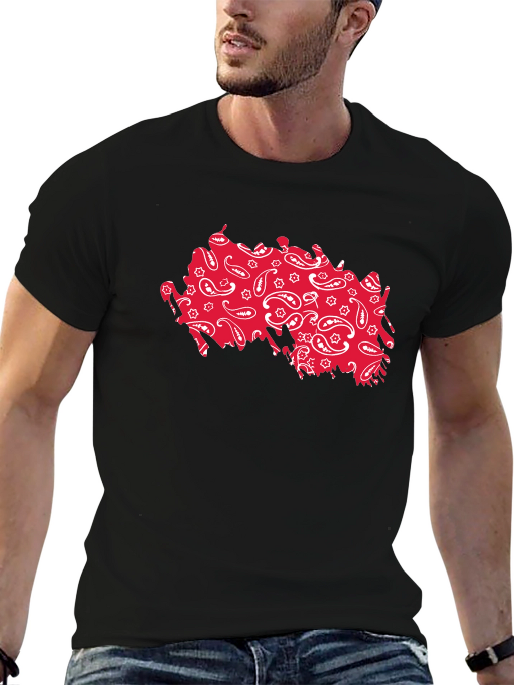 Paisley Pattern Tee - Black Cotton Casual Shirt