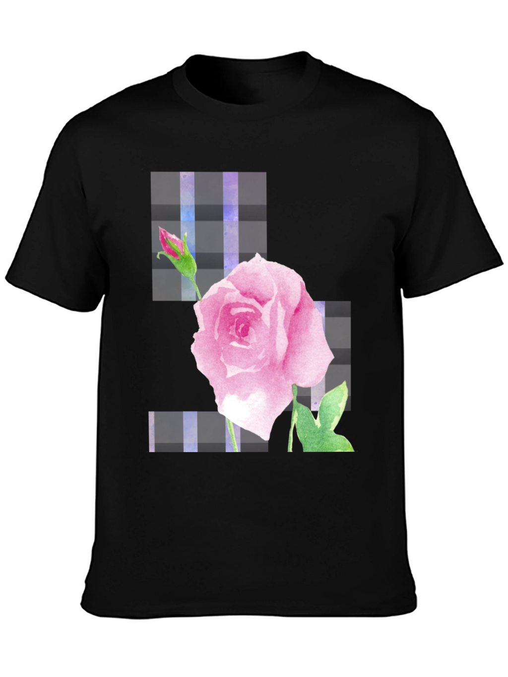 Pink Rose Graphic Black T-Shirt