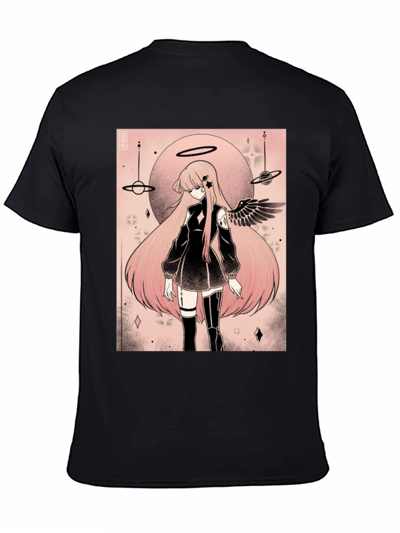 Anime Angel Graphic Tee - Black Cotton T-Shirt