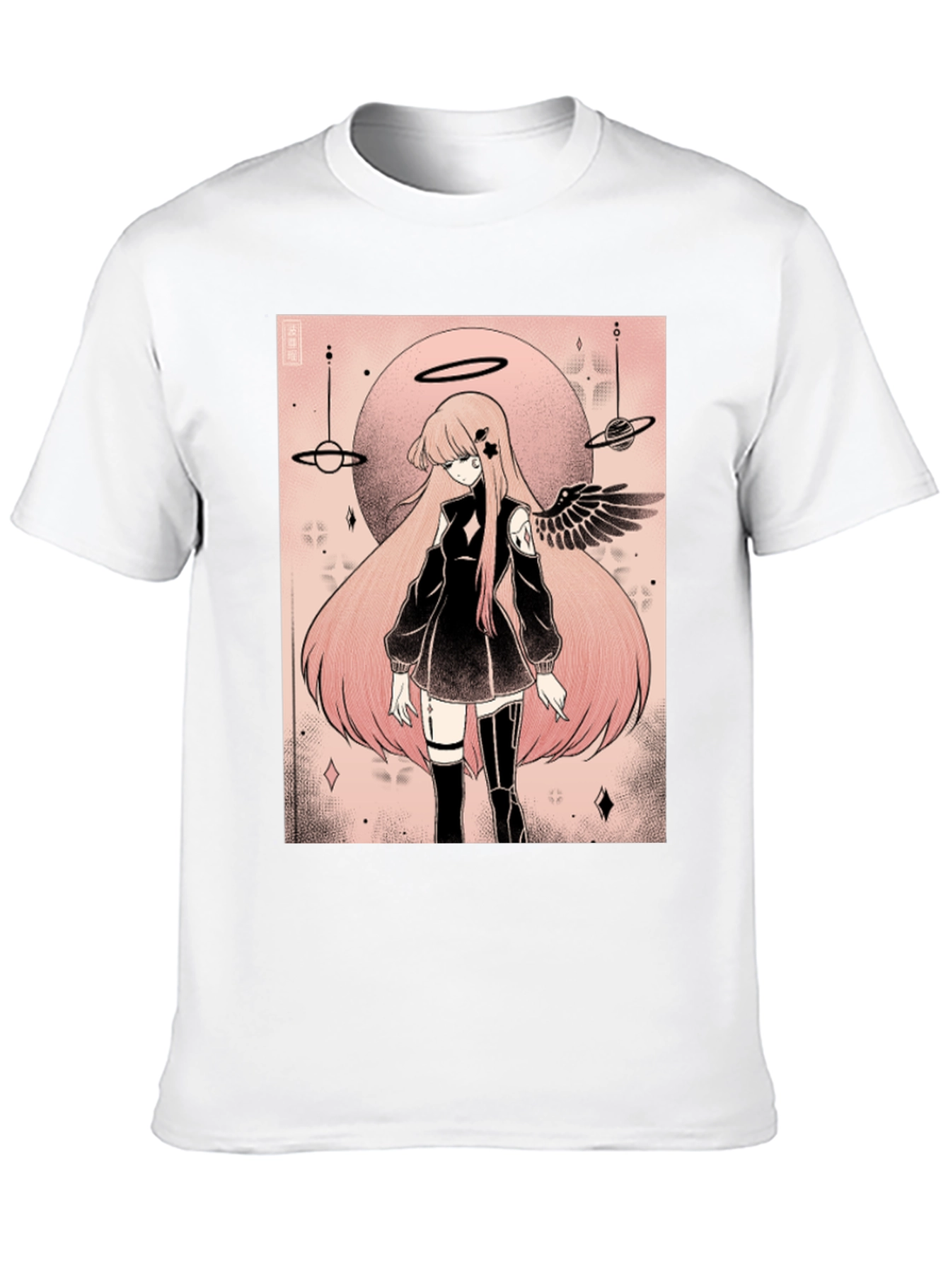 Anime Angel Graphic Tee - Black Cotton T-Shirt