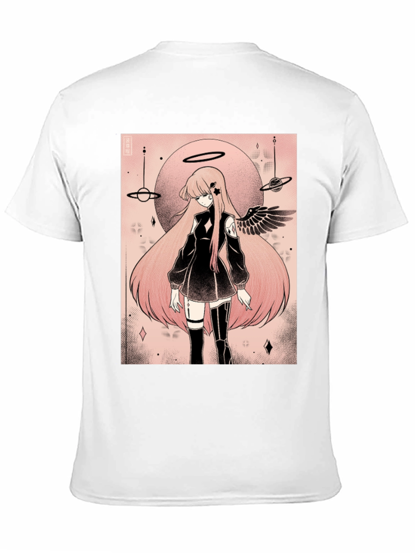 Anime Angel Graphic Tee - Black Cotton T-Shirt