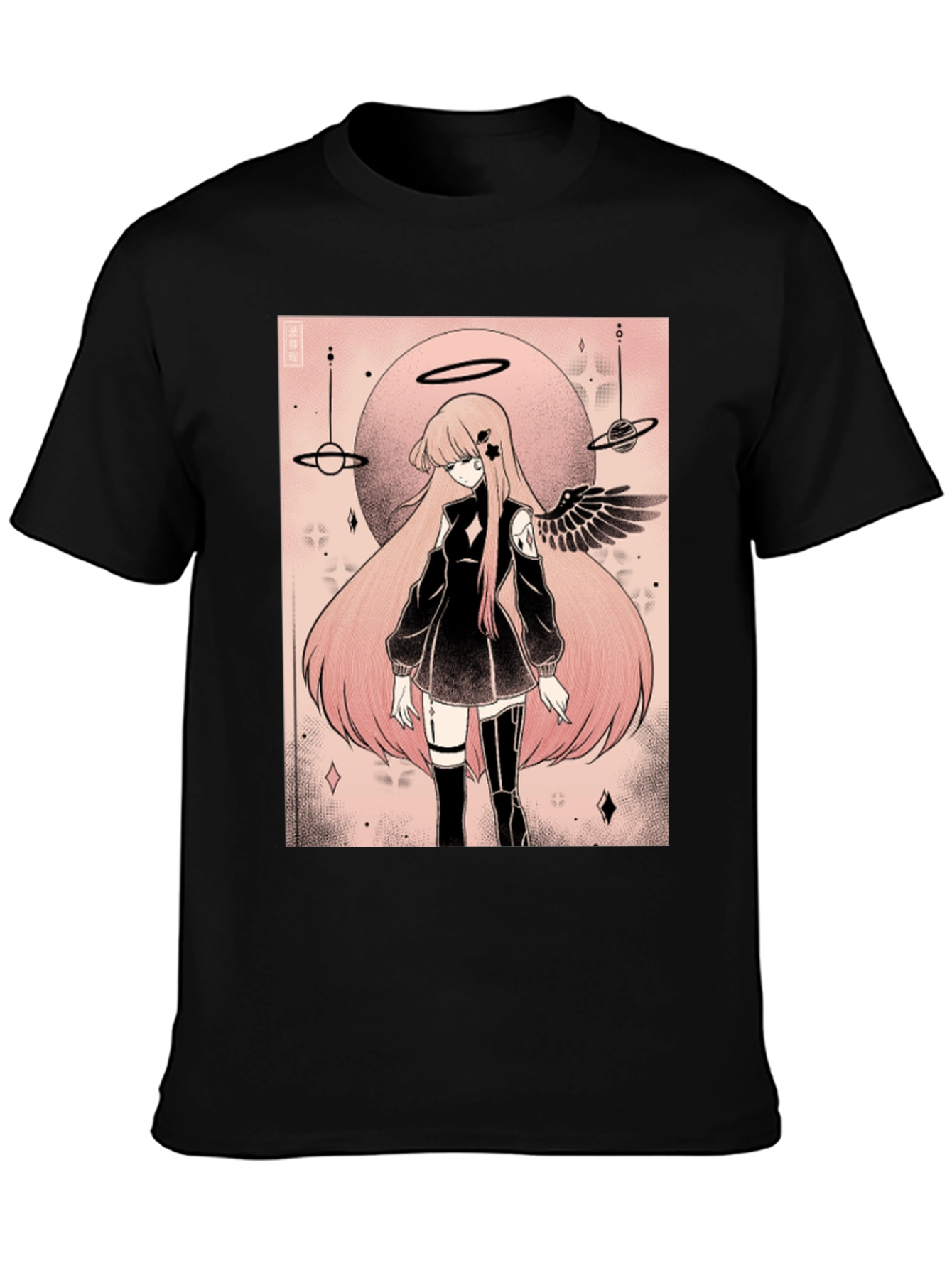 Anime Angel Graphic Tee - Black Cotton T-Shirt