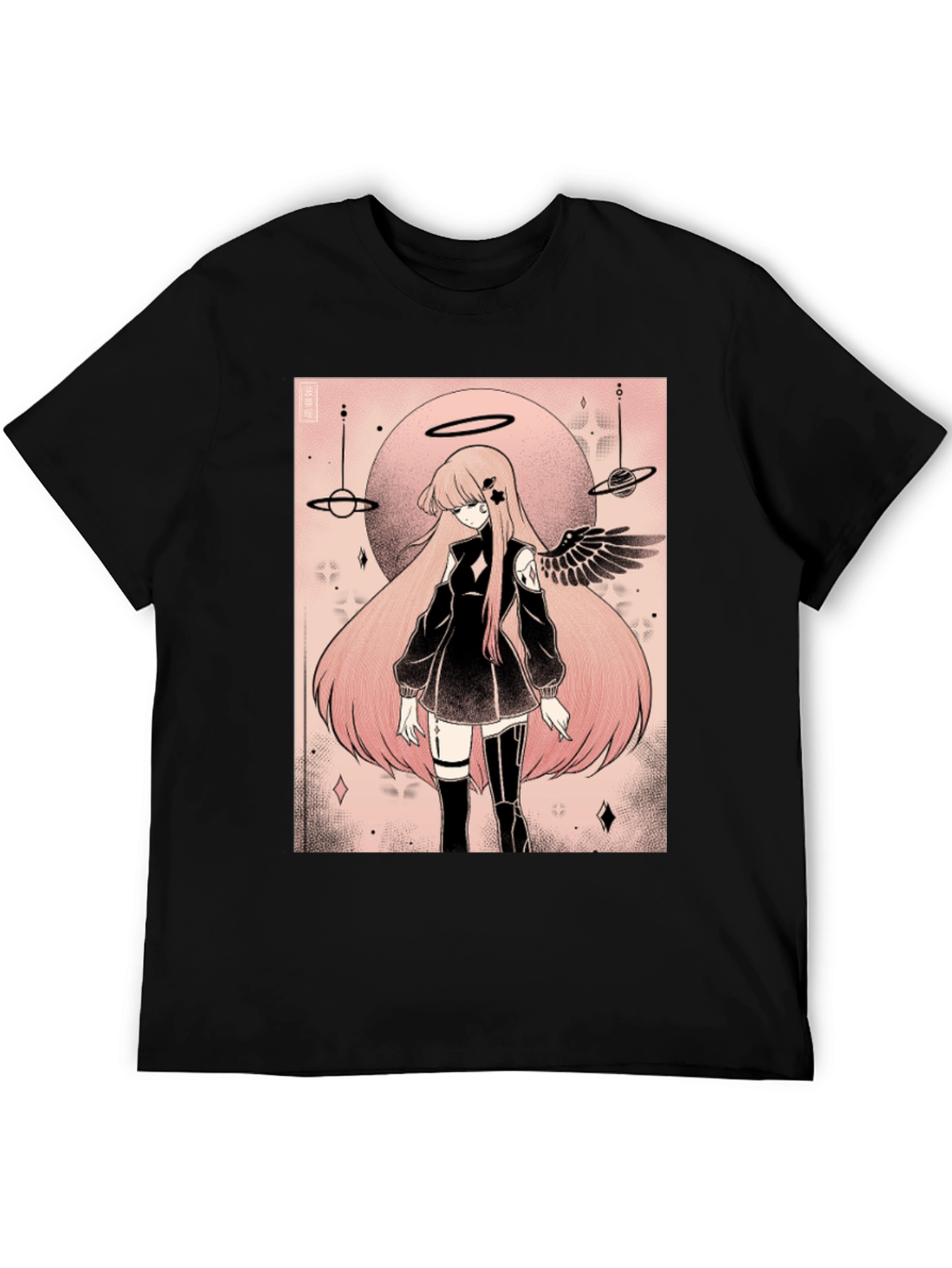 Anime Angel Graphic Tee - Black Cotton T-Shirt