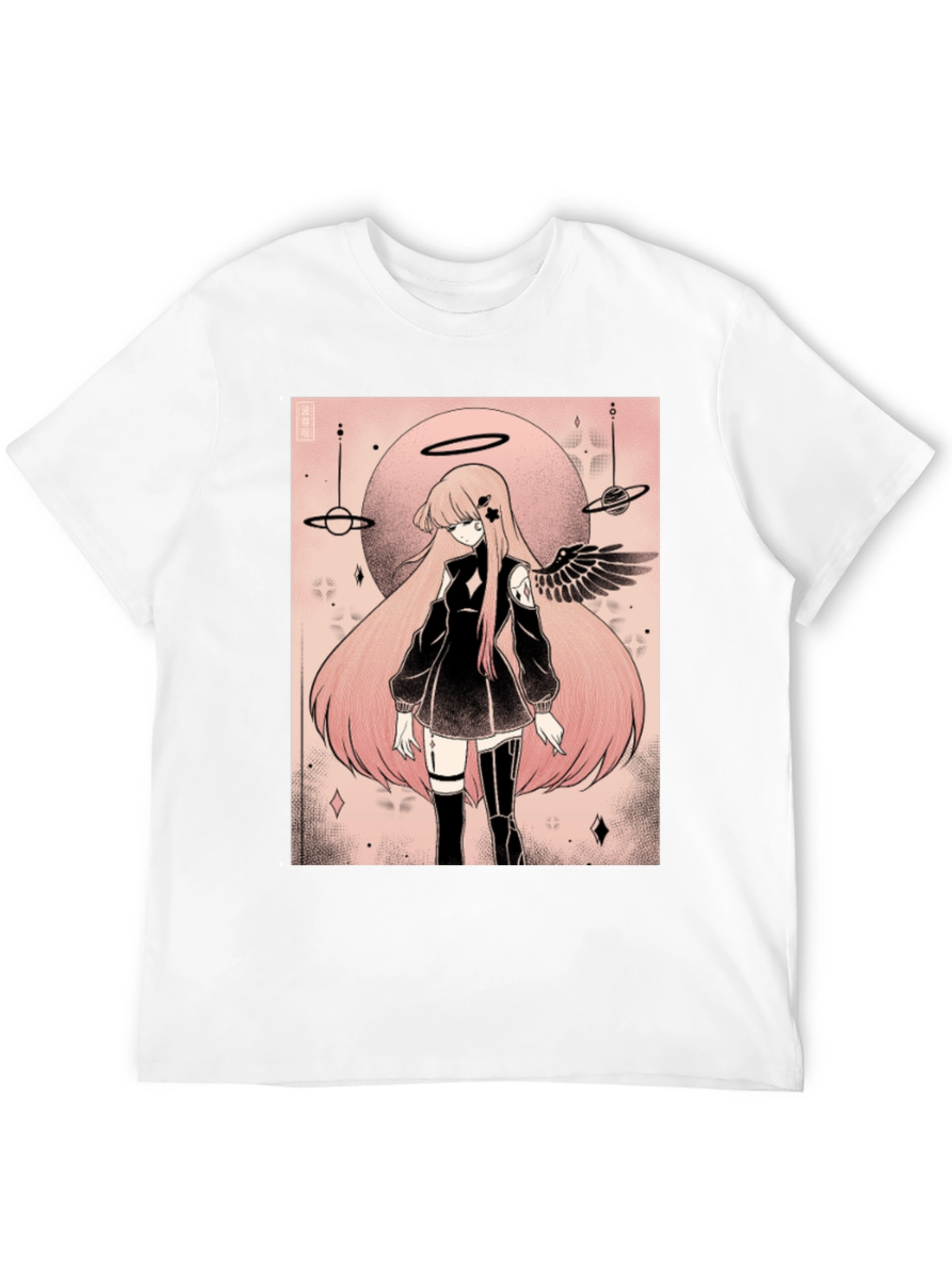 Anime Angel Graphic Tee - Black Cotton T-Shirt