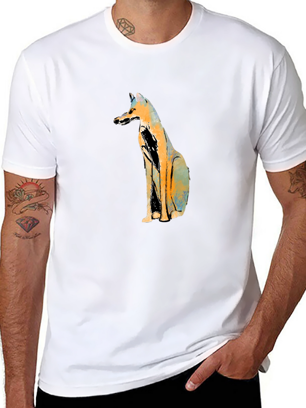 Abstract Fox Graphic Black T-Shirt