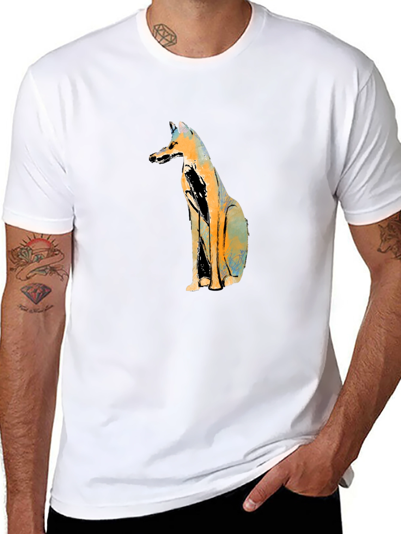 Abstract Fox Graphic Black T-Shirt