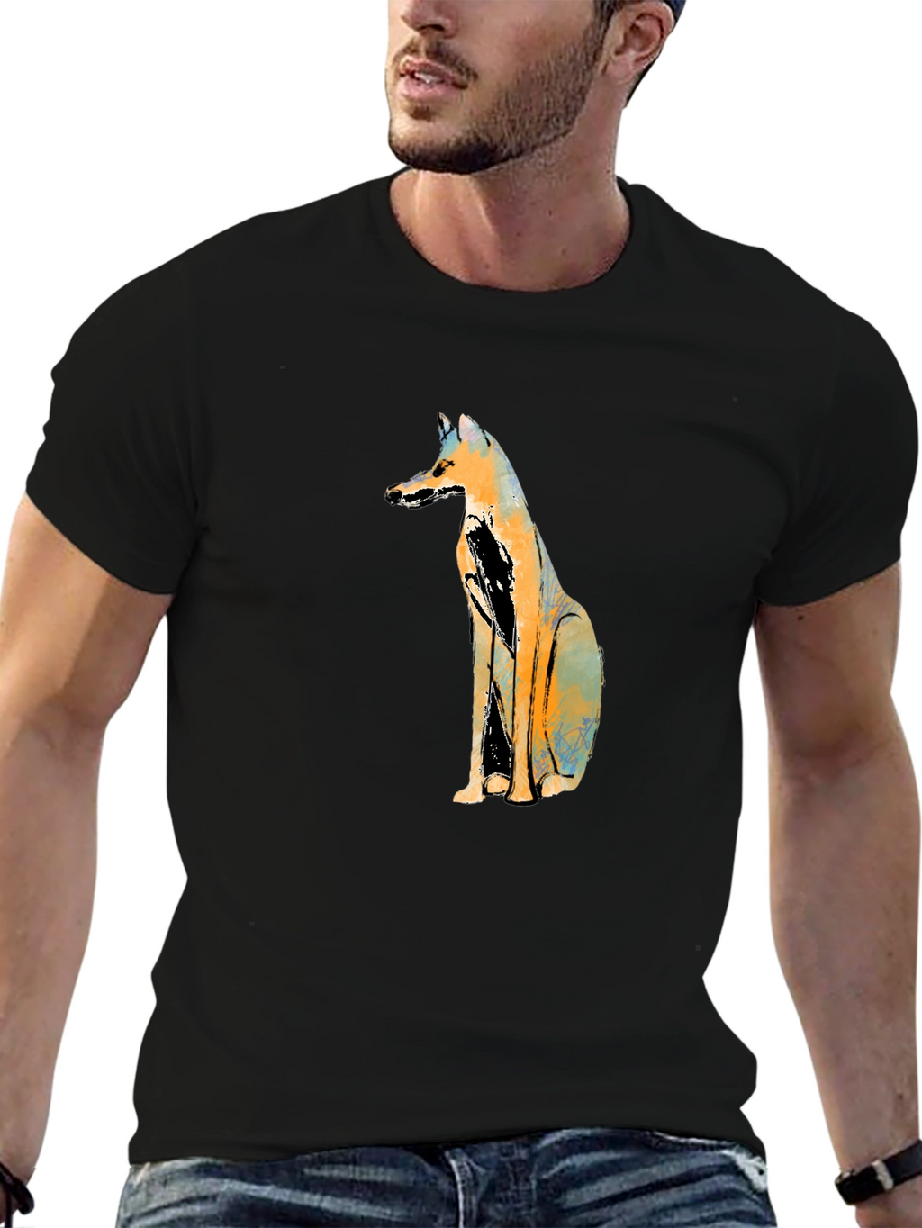 Abstract Fox Graphic Black T-Shirt