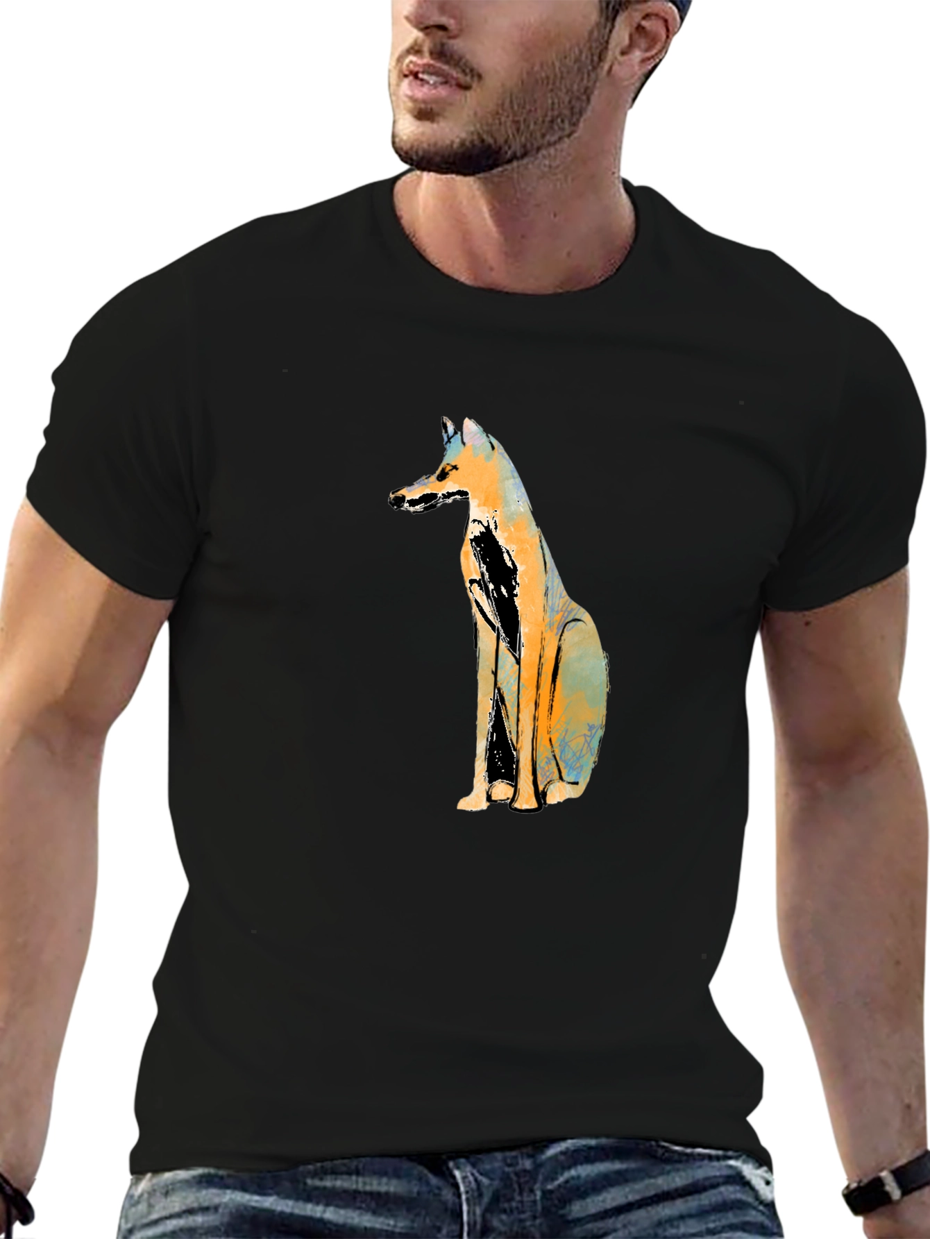 Abstract Fox Graphic Black T-Shirt