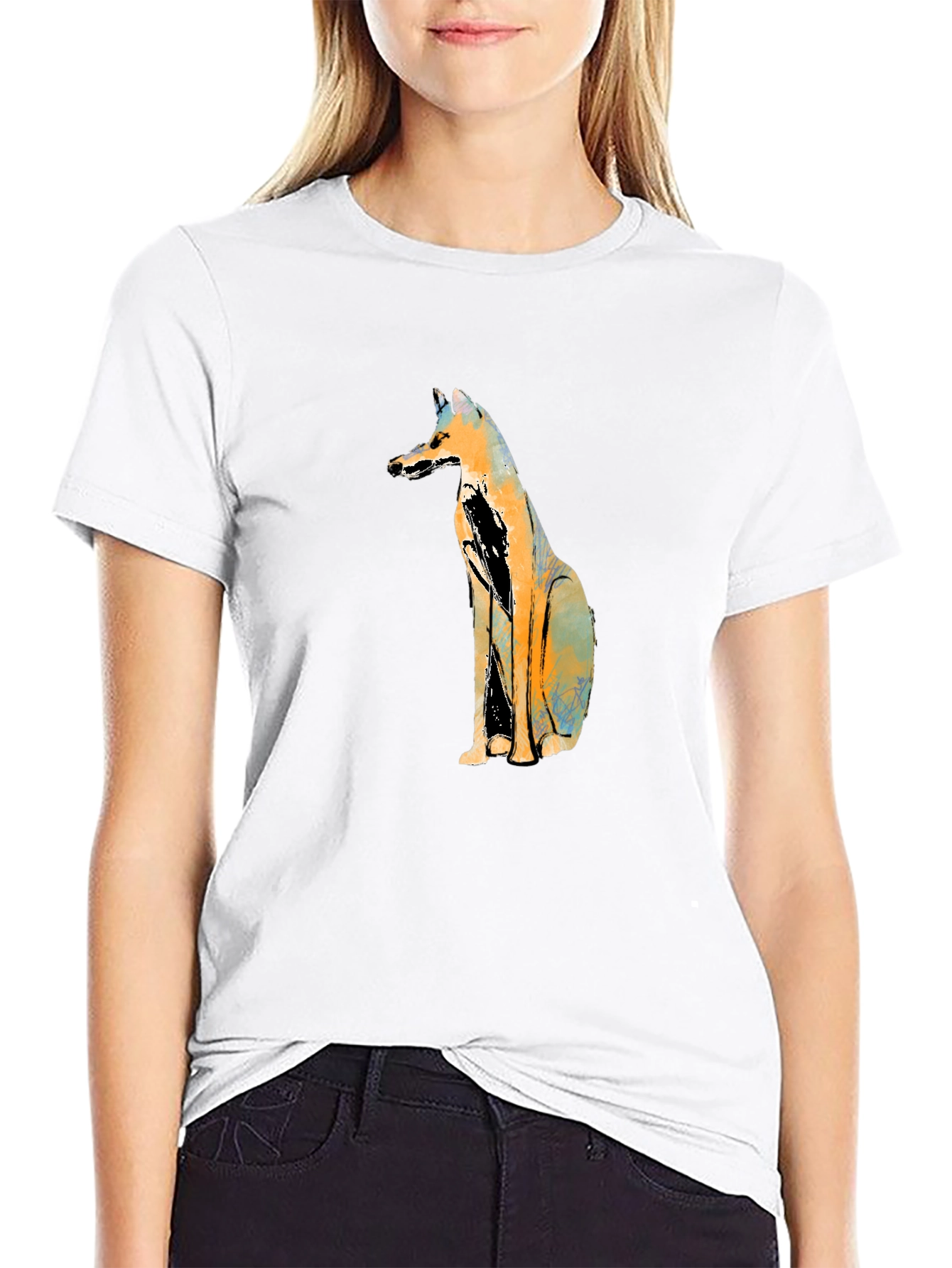 Abstract Fox Graphic Black T-Shirt
