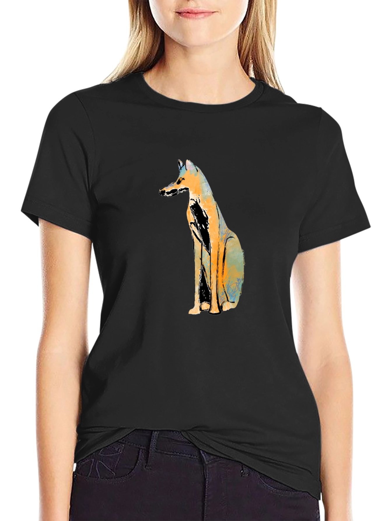 Abstract Fox Graphic Black T-Shirt