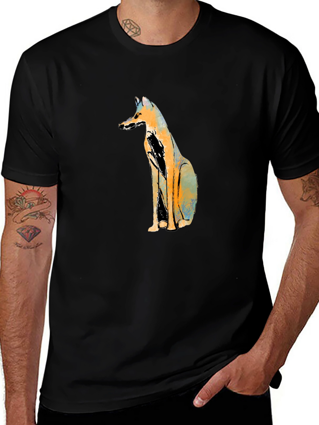 Abstract Fox Graphic Black T-Shirt