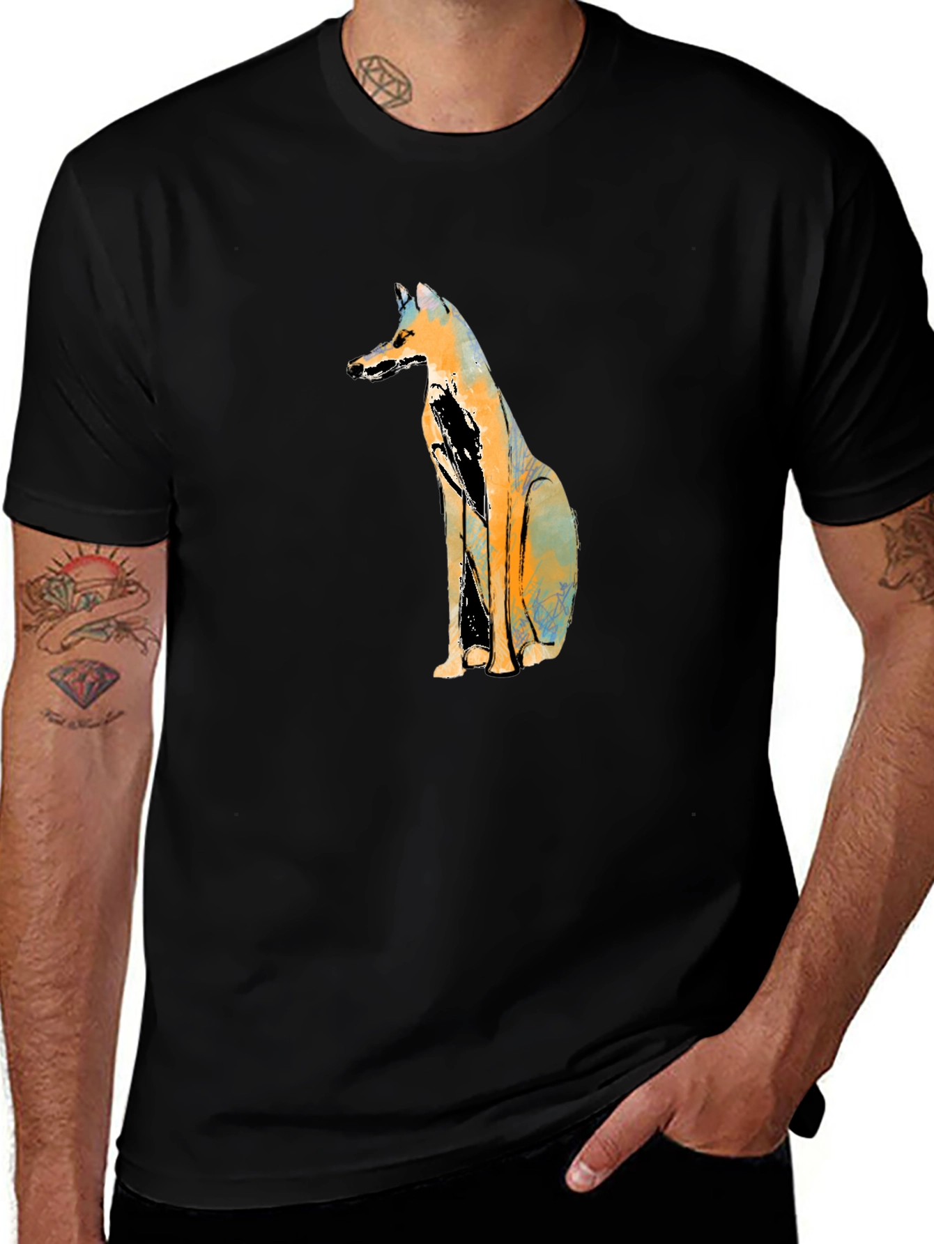Abstract Fox Graphic Black T-Shirt