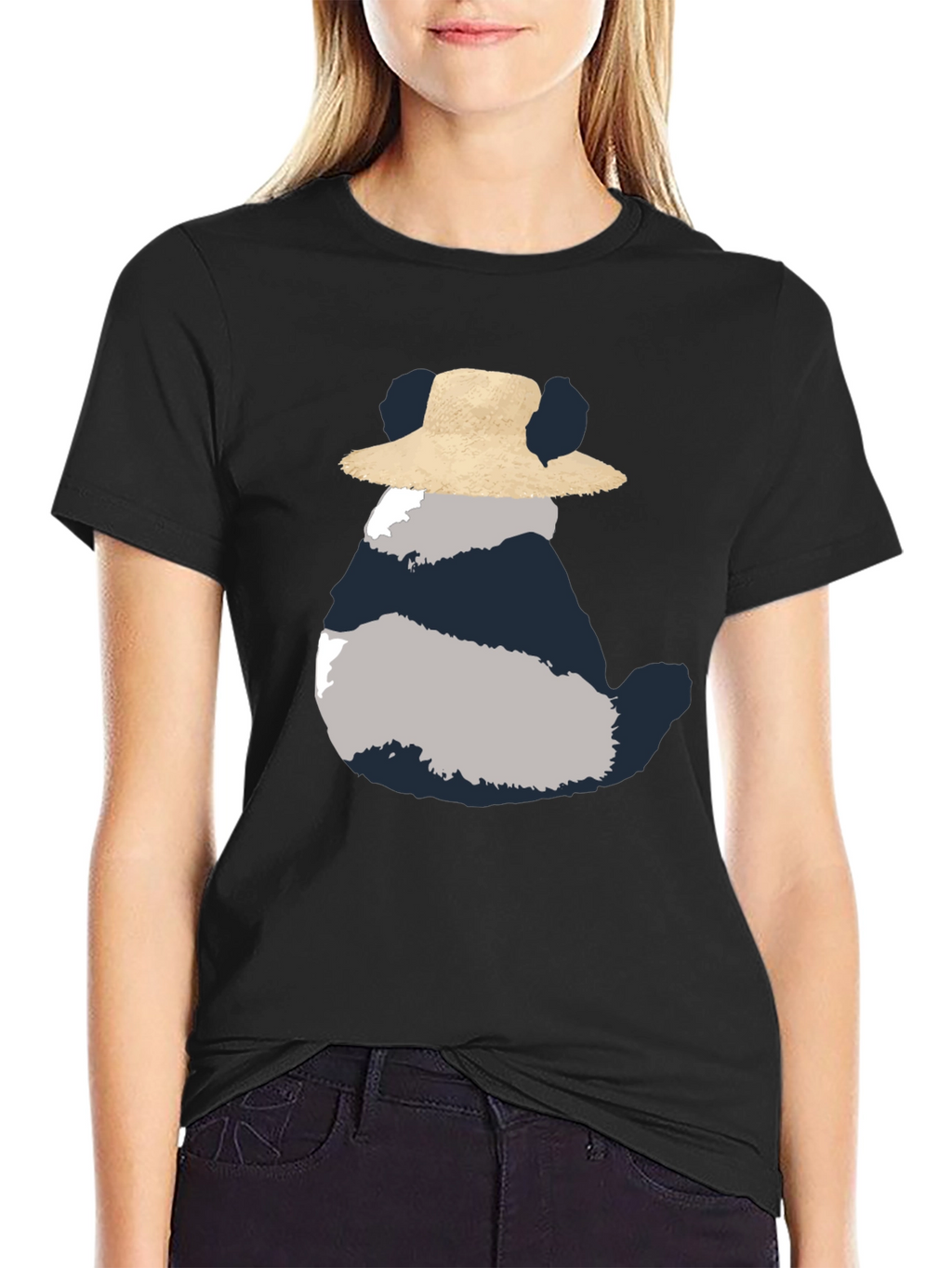 Whimsical Panda in Hat Mens Black Tee
