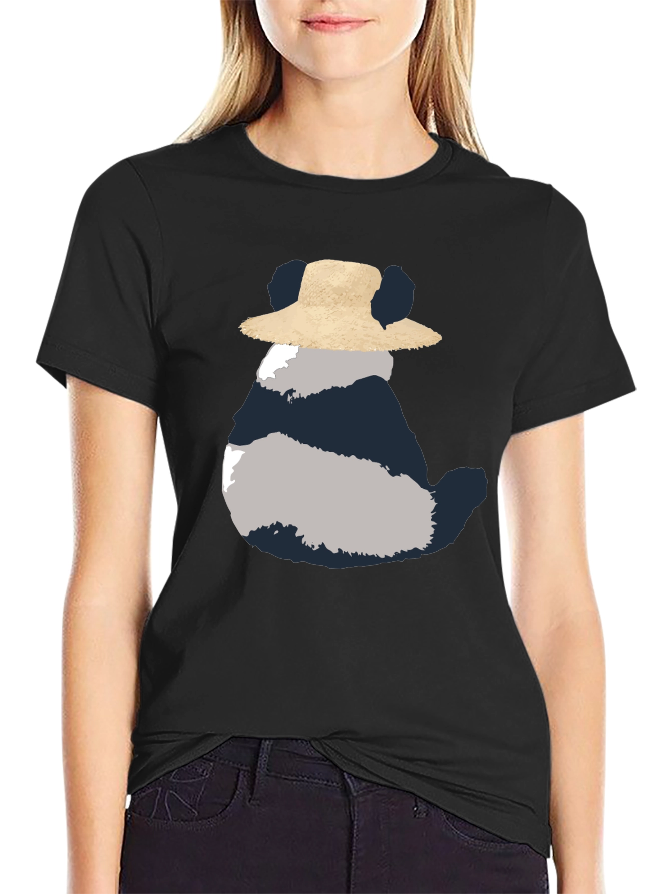 Whimsical Panda in Hat Mens Black Tee