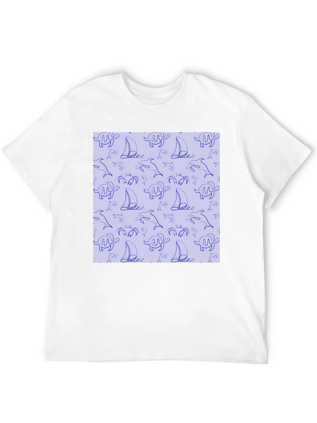 Nautical Print T-Shirt - Sea Life Pattern Tee